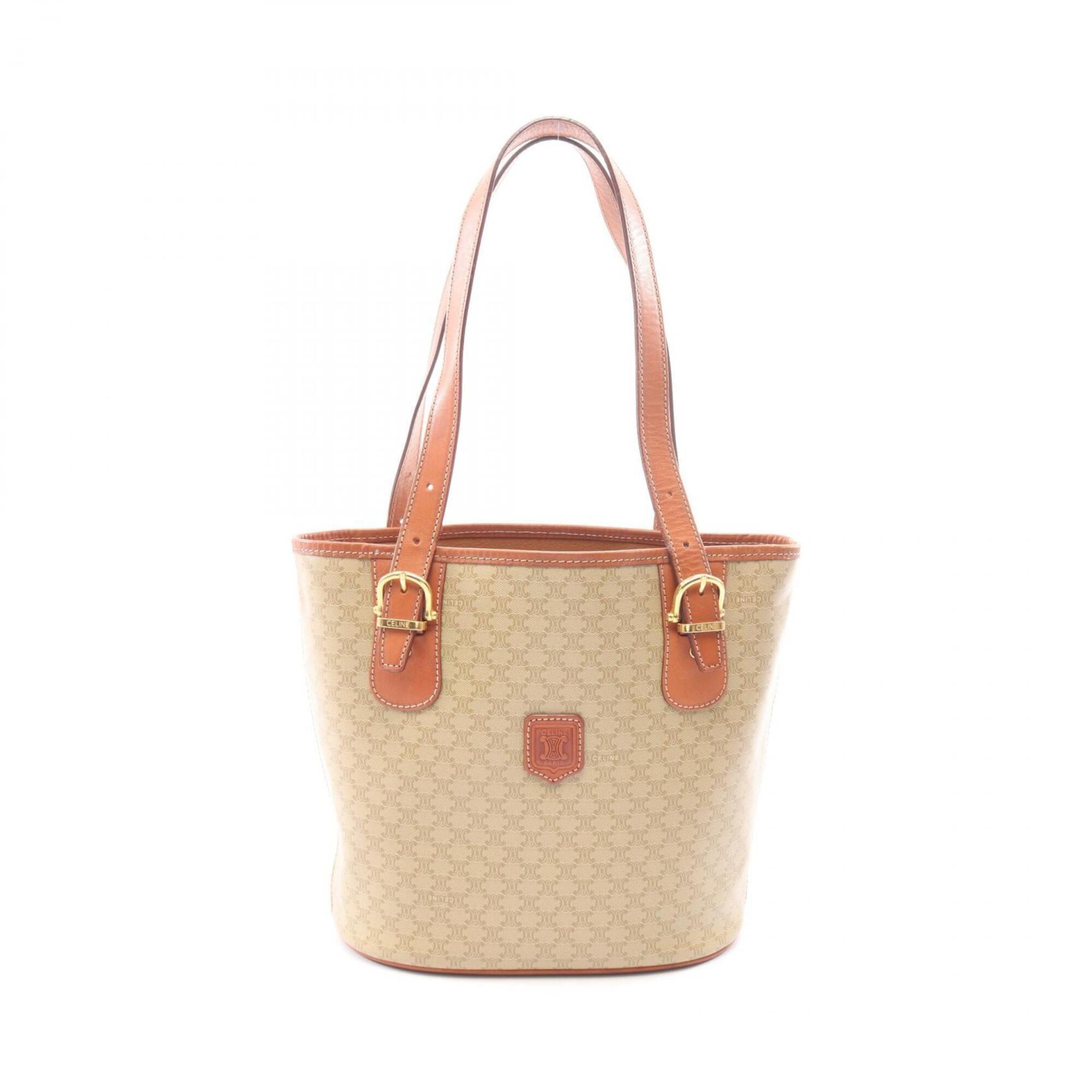 Celine Beige Brown Coated Canvas Leather Handbag Tote Bag (Pre-Owned)