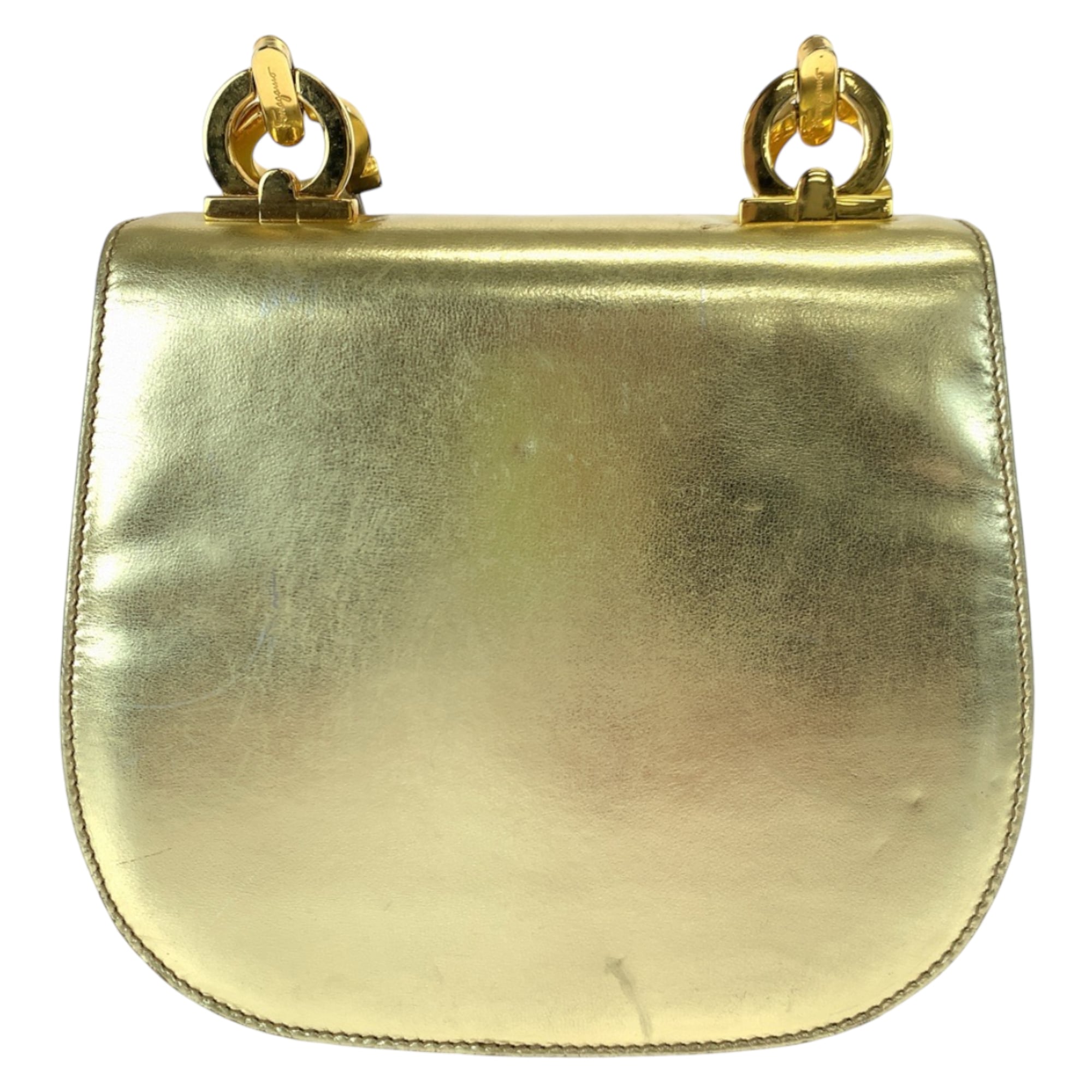 Salvatore Ferragamo Gancini Gold Leather Pochette Shoulder Bag (Pre-Owned)