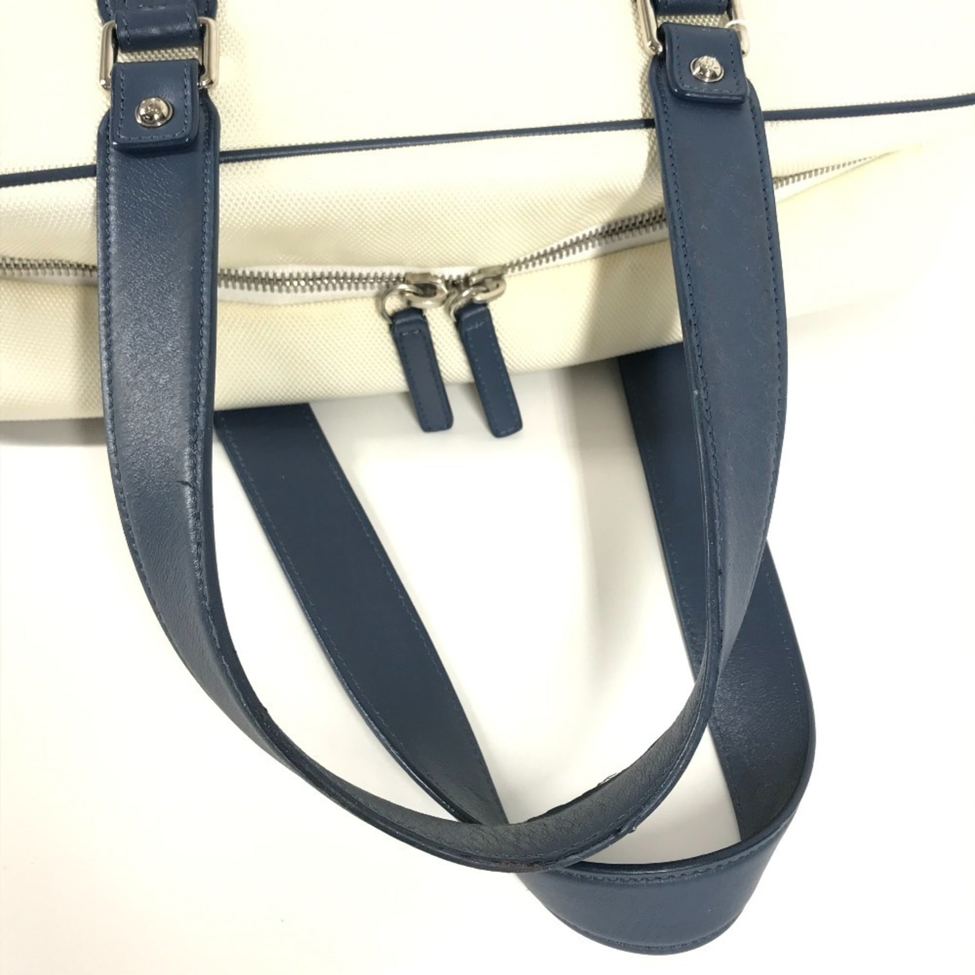 Chanel Blue White Leather Canvas Shoulder Bag Tote Bag (Pre-Owned)