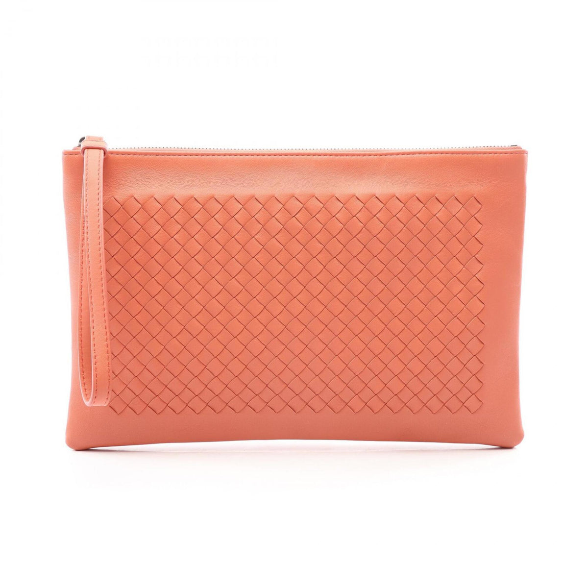 Bottega Veneta Intrecciato Orange Leather Clutch Bag (Pre-Owned)