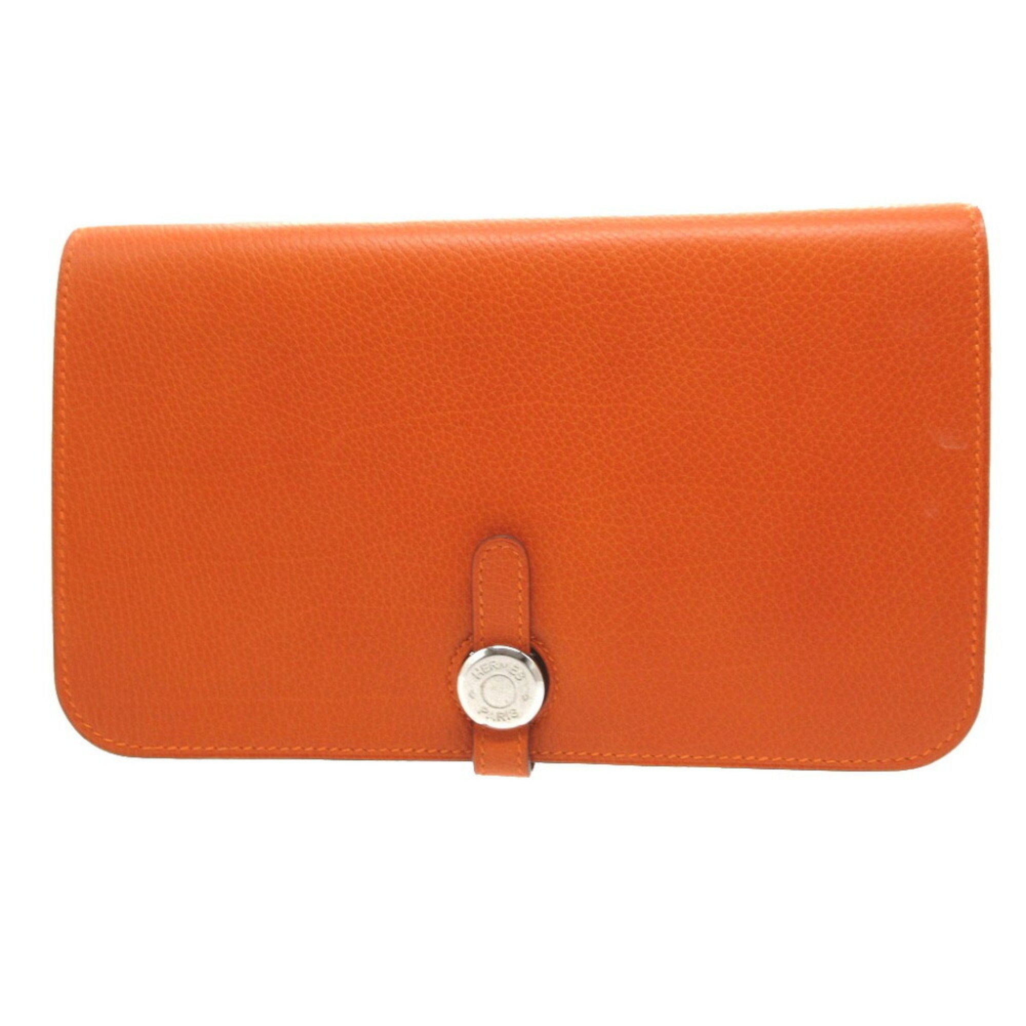 Hermes Orange Togo Leather Long Wallet (Bi-Fold) (Pre-Owned)
