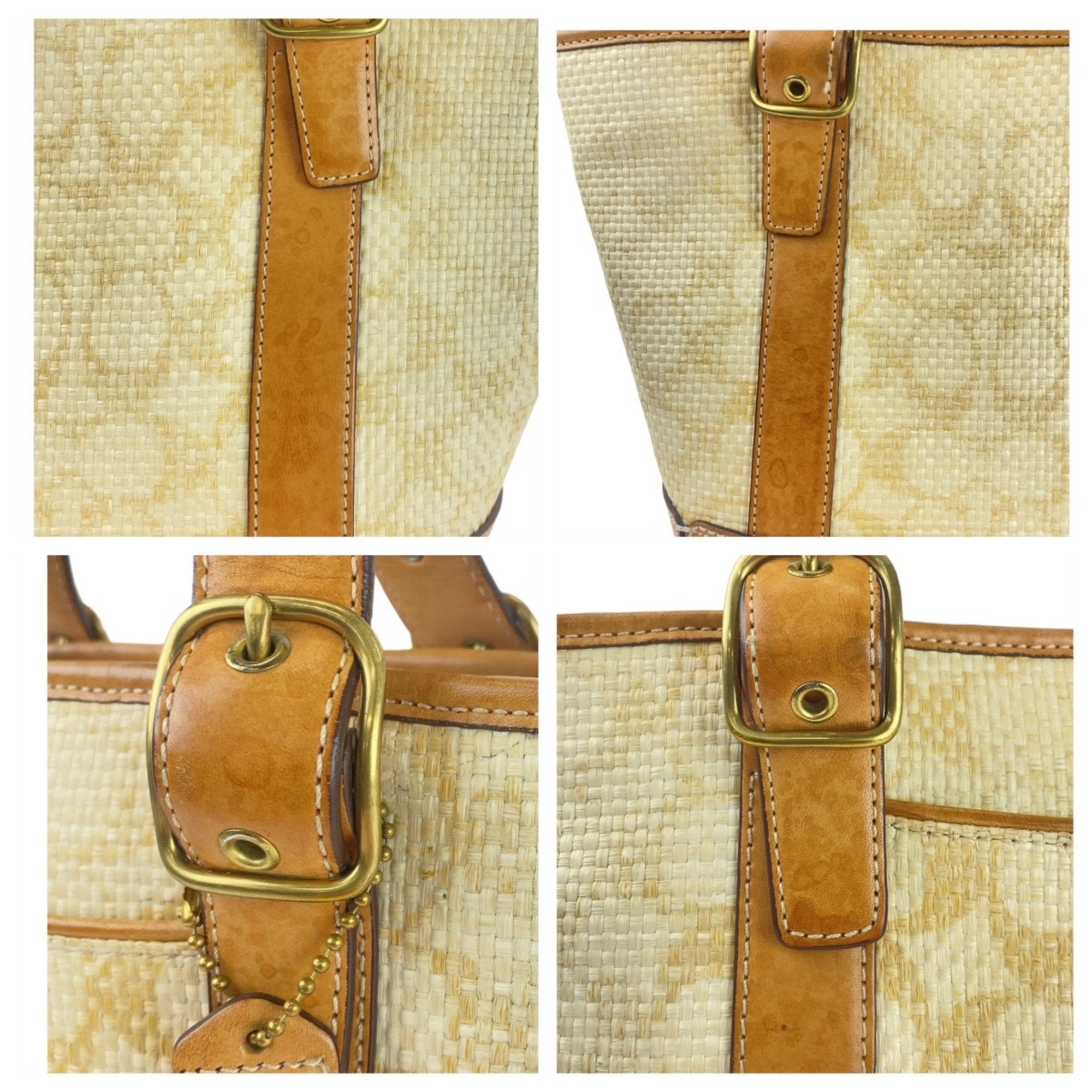 Coach Beige Camel Light Brown Straw Leather Handbag Shoulder Bag Tote Bag (Pre-Owned)