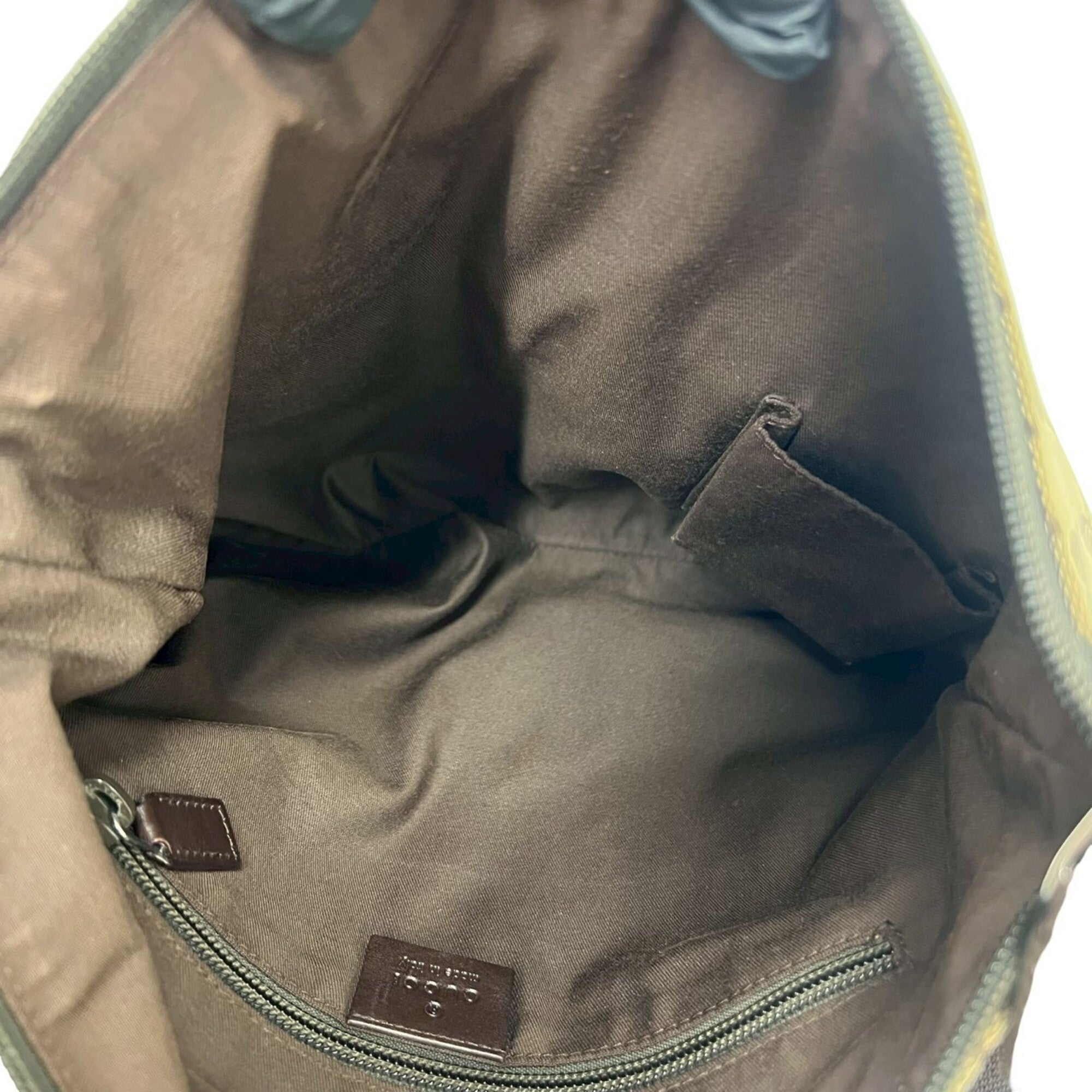 Gucci Beige Brown Canvas Leather Shoulder Bag (Pre-Owned)