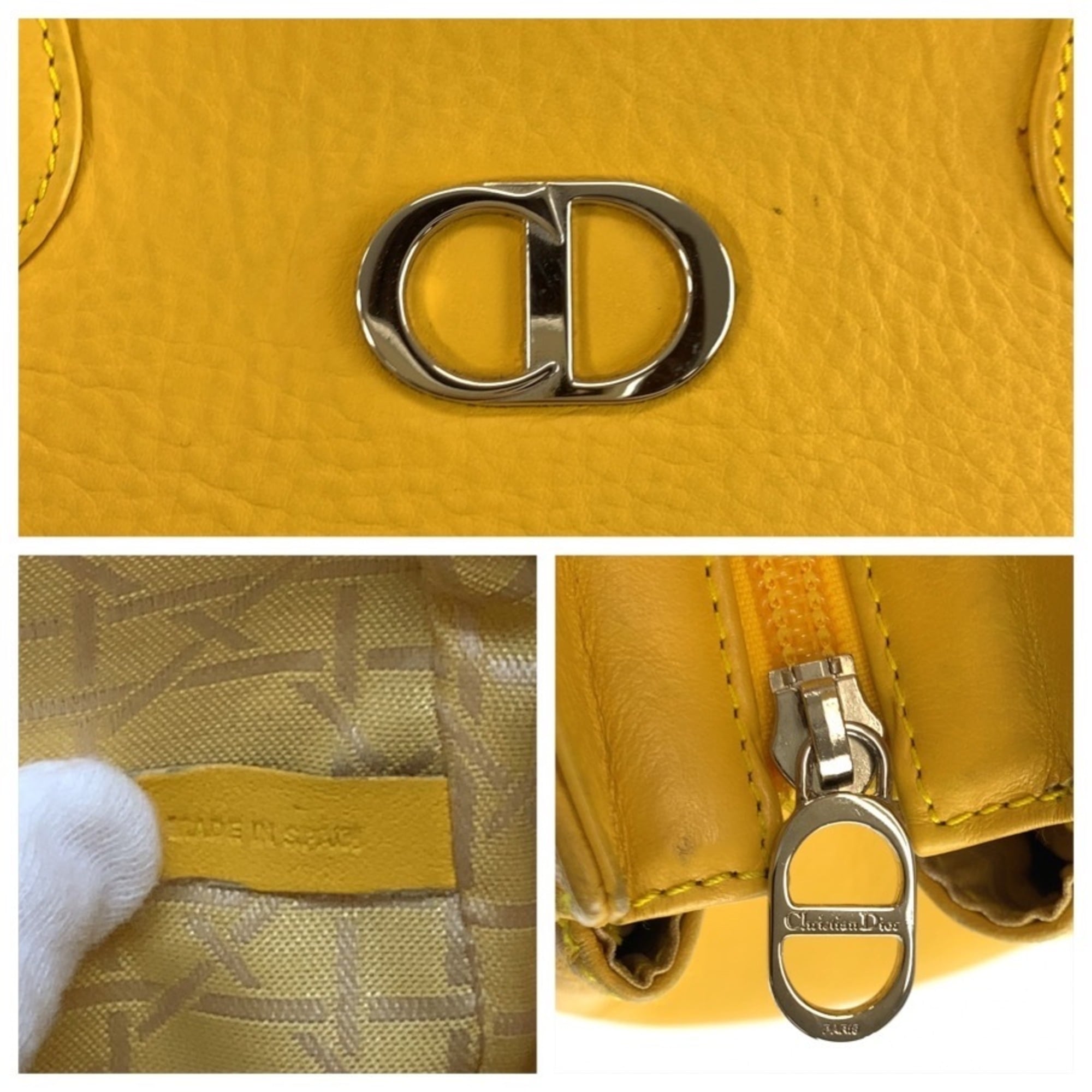 Christian Dior Yellow Leather Shoulder Bag Tote Bag (Pre-Owned)