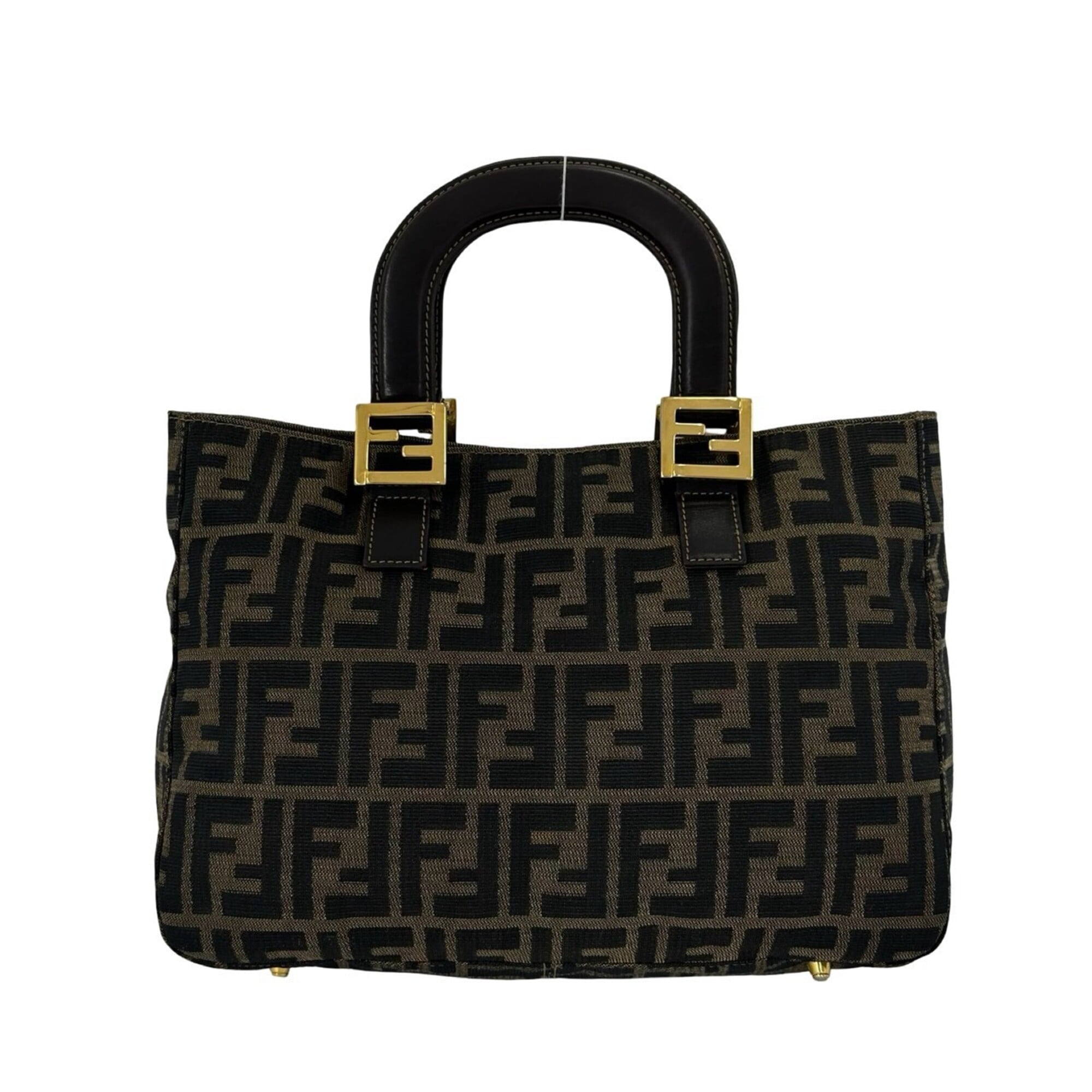 Fendi Black Brown Canvas Leather Handbag Tote Bag (Pre-Owned)