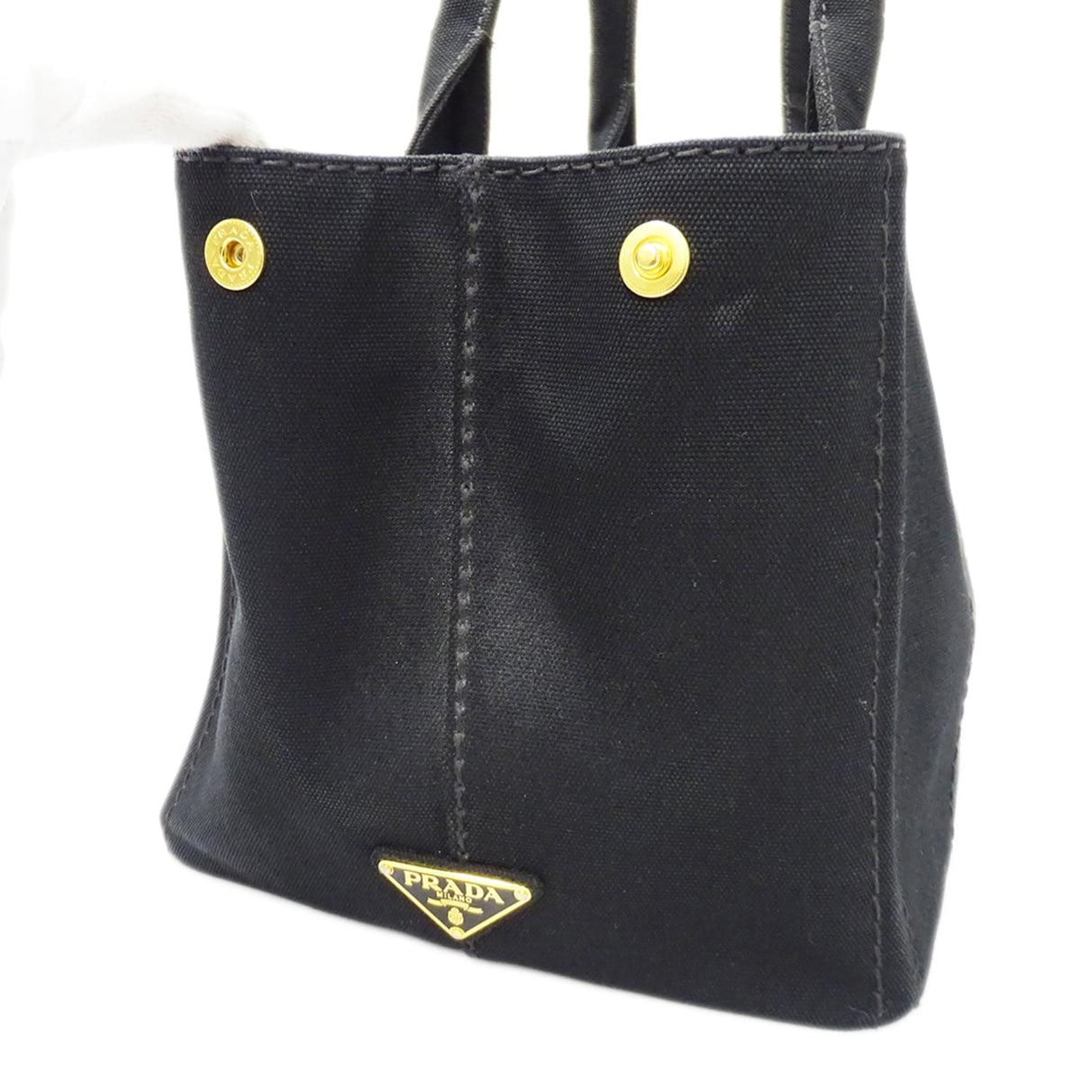 Prada Canapa Black Canvas Handbag Shoulder Bag Tote Bag (Pre-Owned)