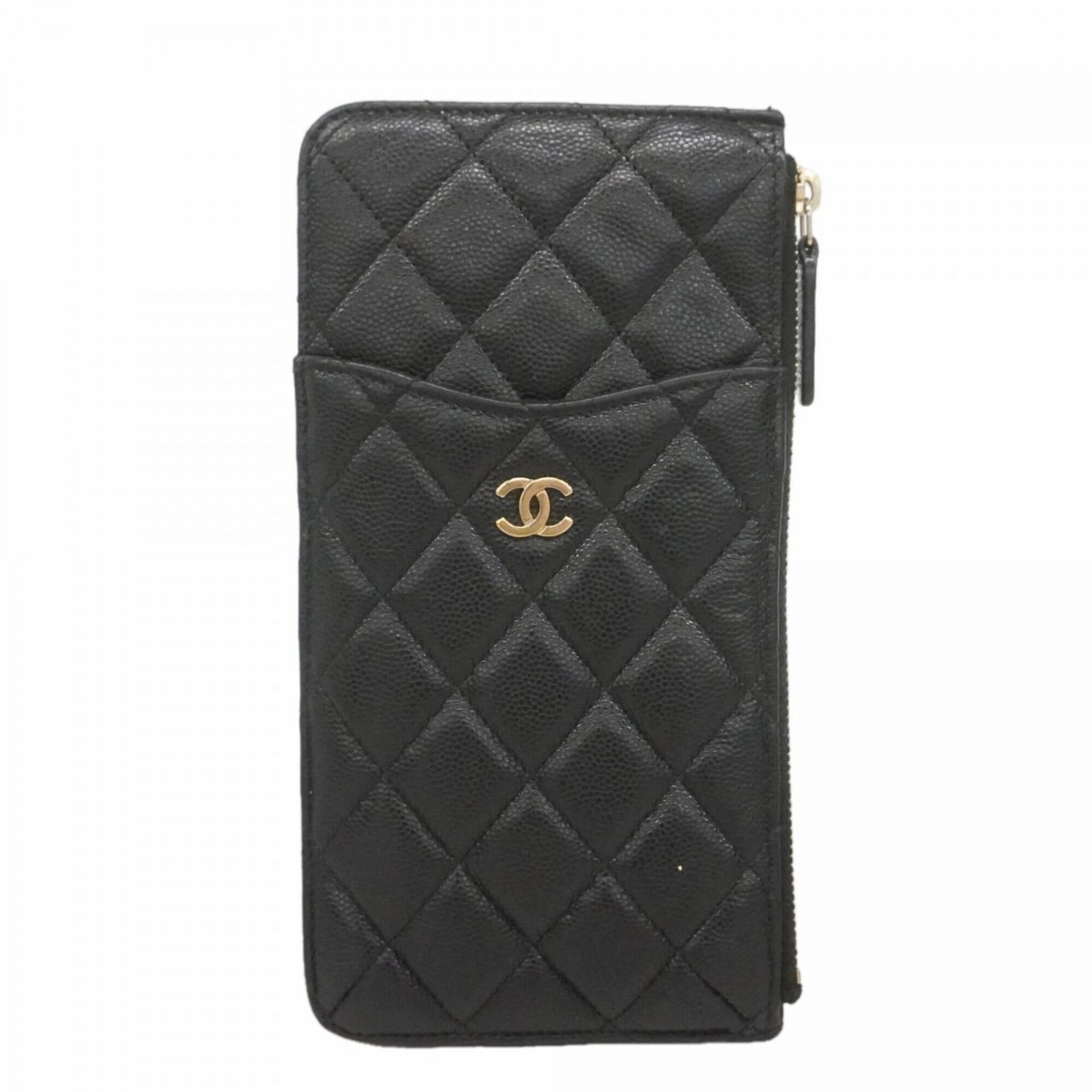 Chanel Black Grained Calfskin Long Wallet (Bi-Fold) (Pre-Owned)