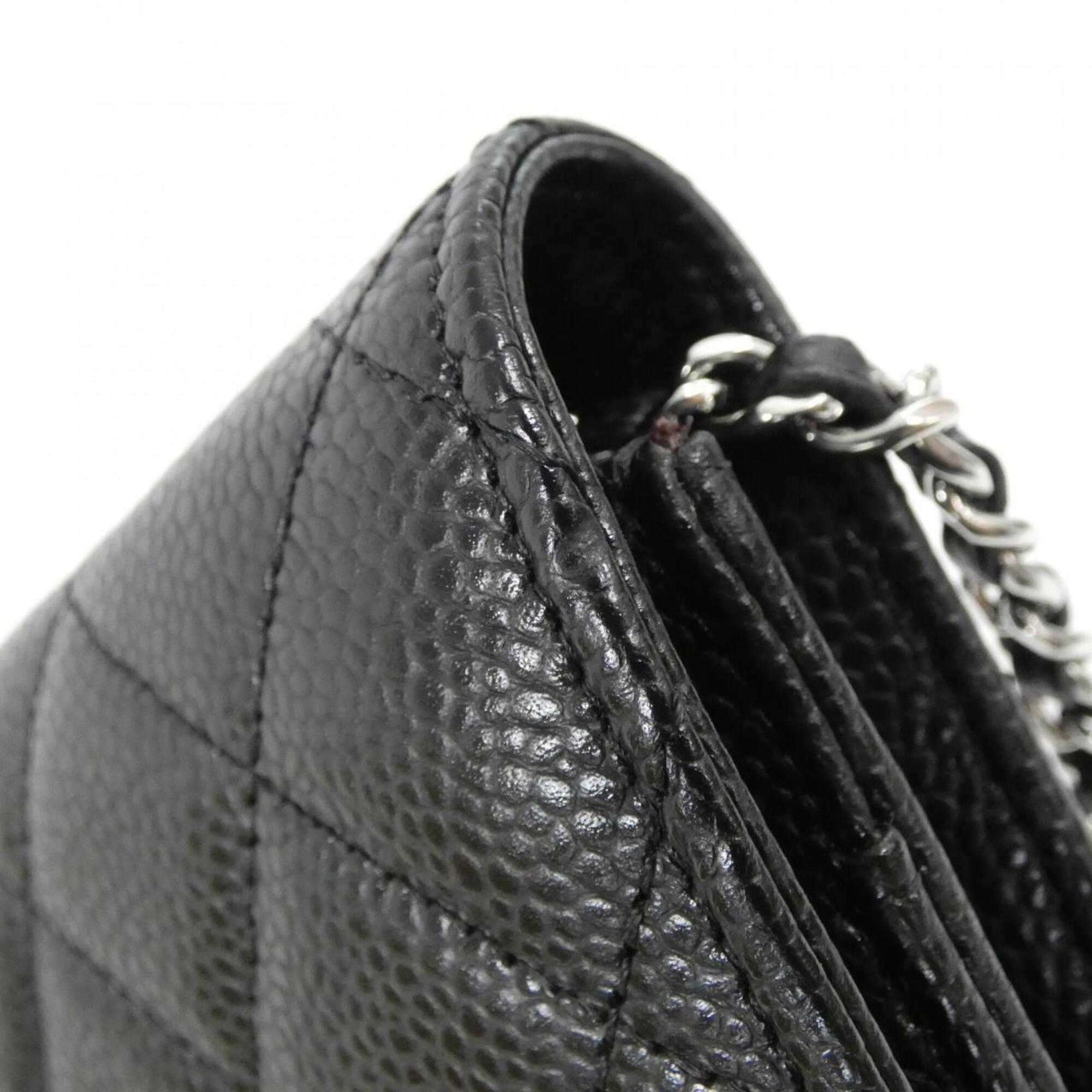 Chanel Black Grained Calfskin Chain/Shoulder Wallet (Pre-Owned)