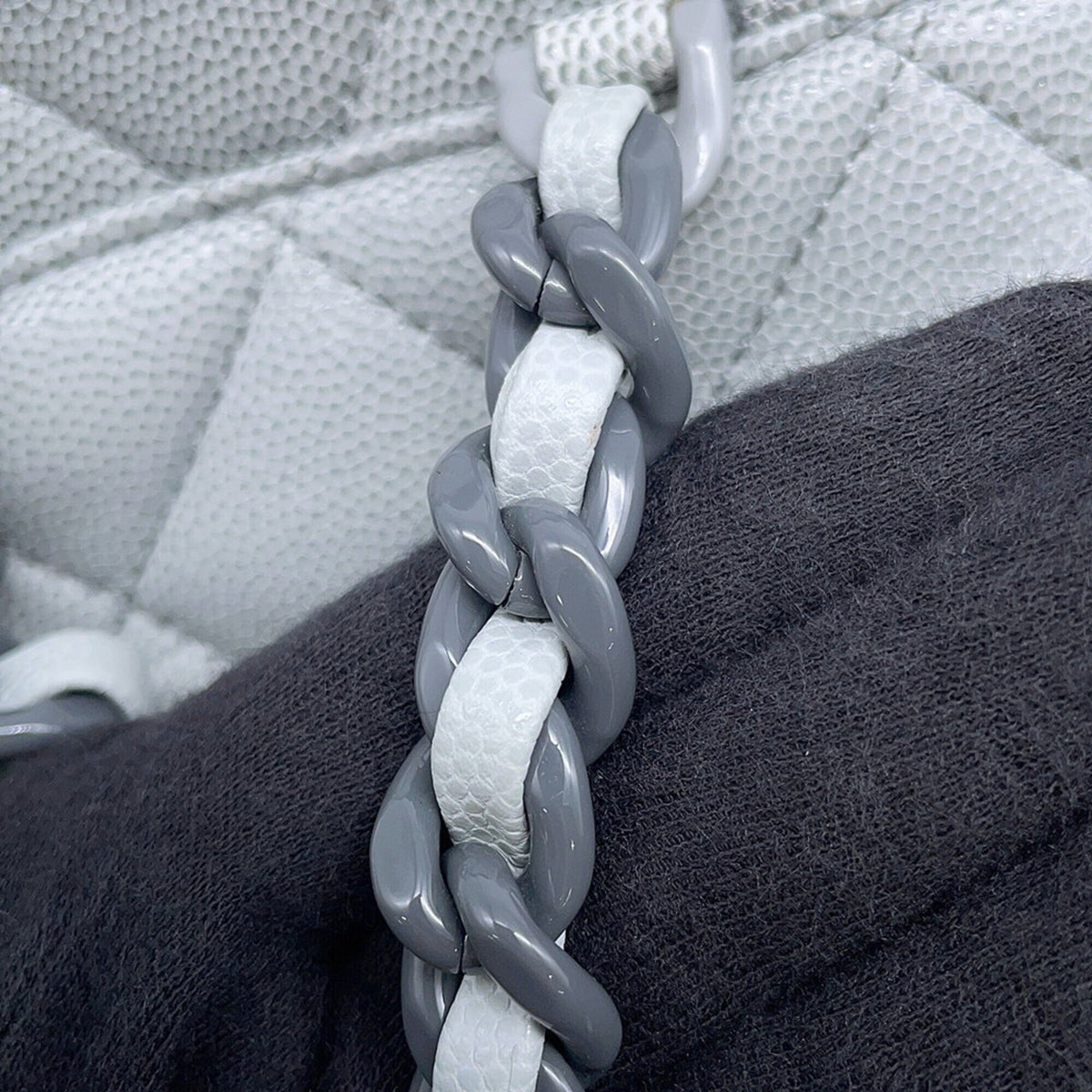Chanel Gray Grained Calfskin Handbag (Pre-Owned)