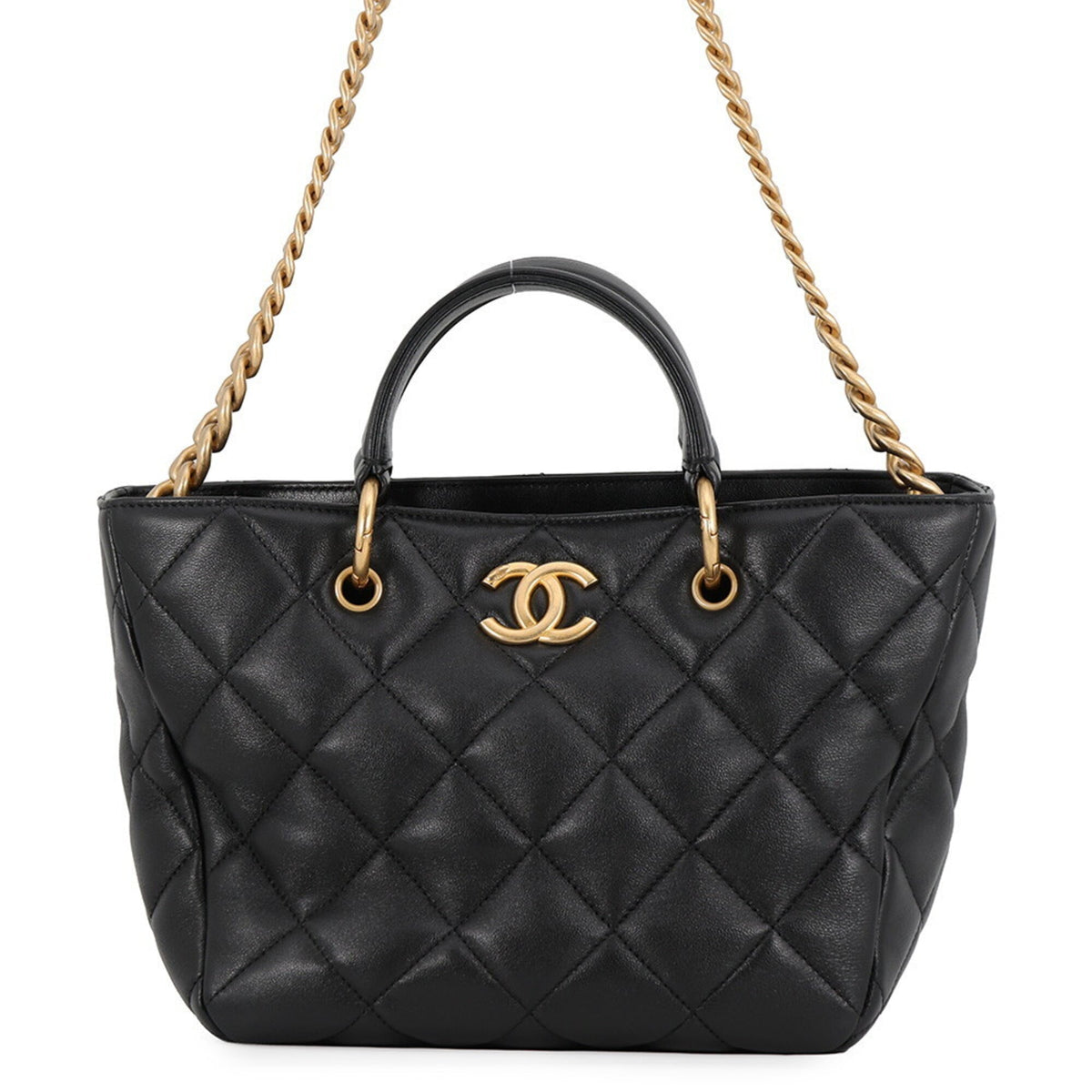Chanel Matelasse Black Leather Handbag Shopping Bag (Pre-Owned)