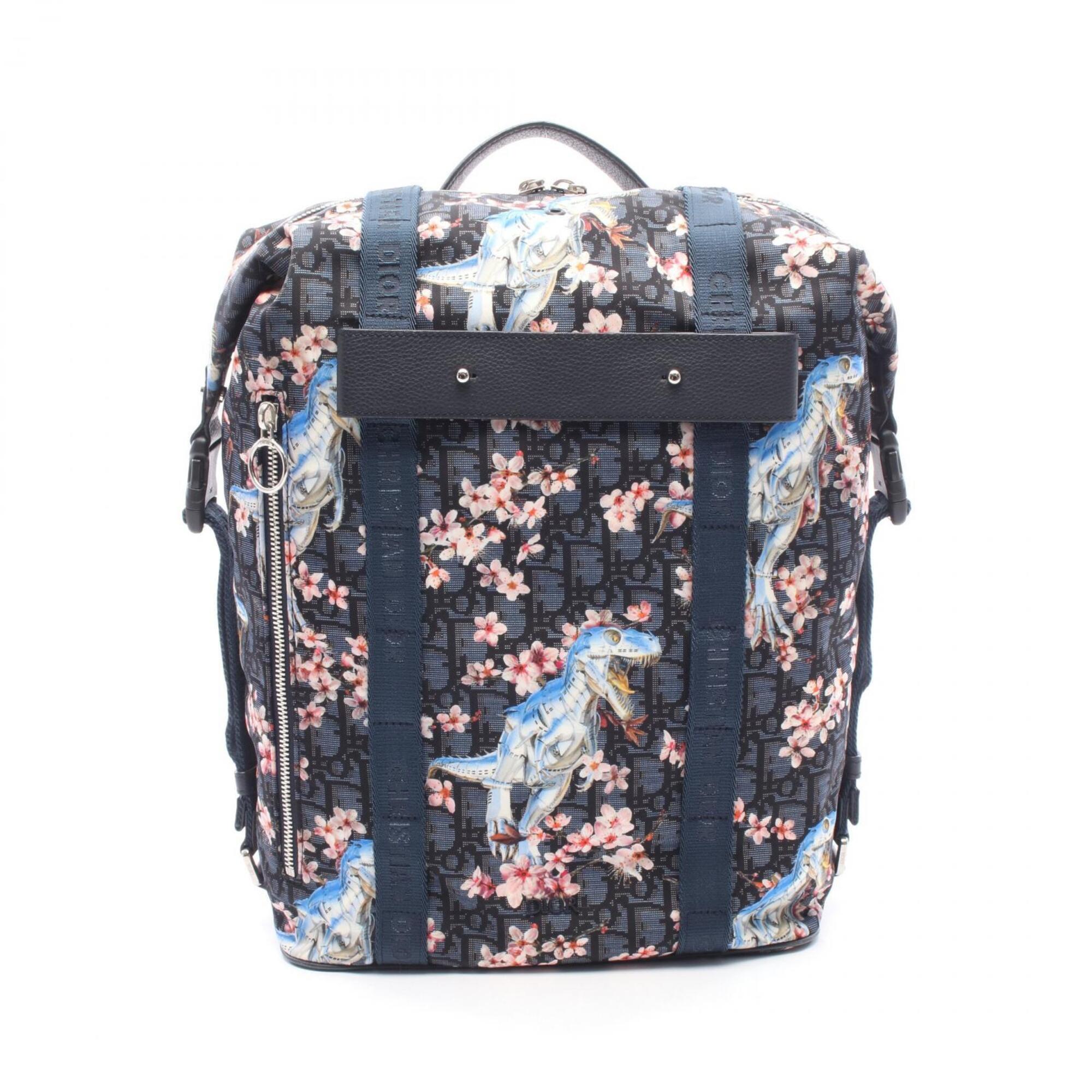 Christian Dior Multi-Color Navy Nylon Leather Backpack Handbag (Pre-Owned)