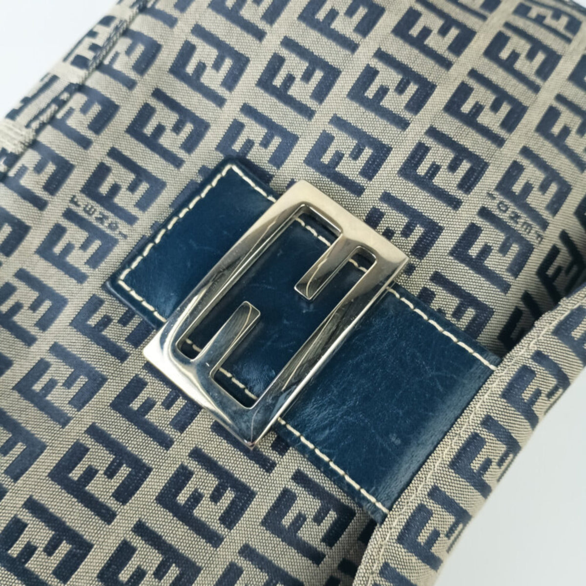 Fendi Zucca Gray Navy Canvas Leather Handbag Shoulder Bag (Pre-Owned)