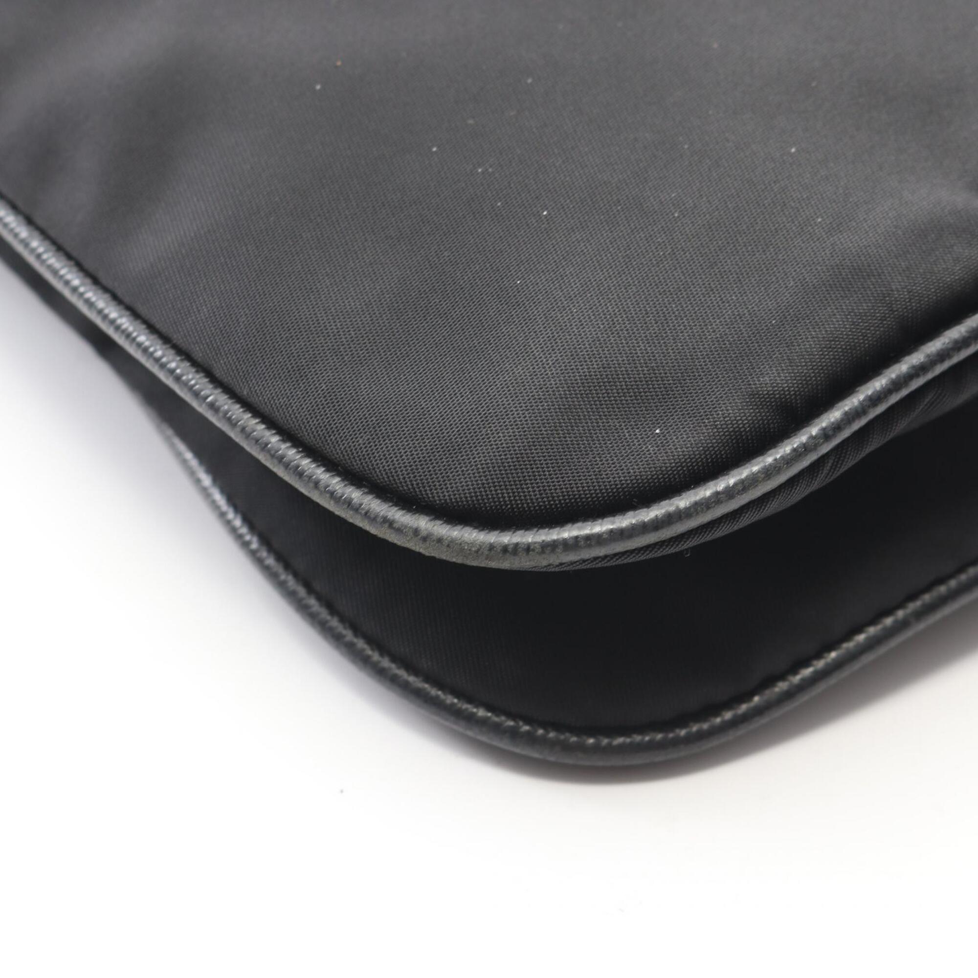 Prada Black Nylon Leather Handbag Shoulder Bag (Pre-Owned)