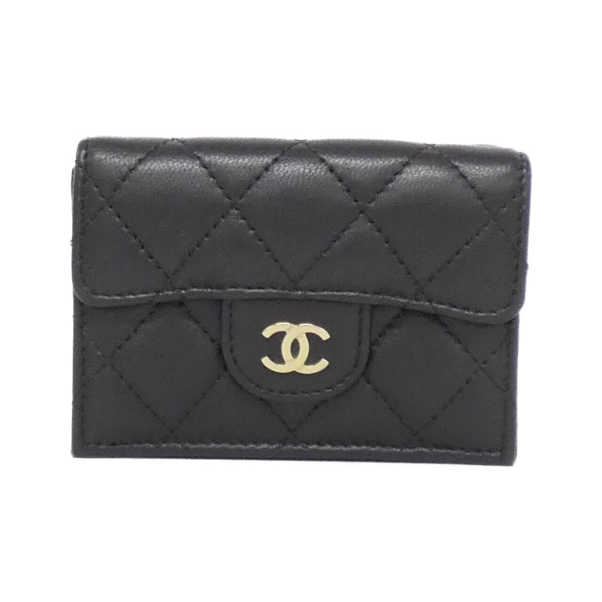 Chanel Black Bordeaux Leather Wallet (Tri-Fold) (Pre-Owned)