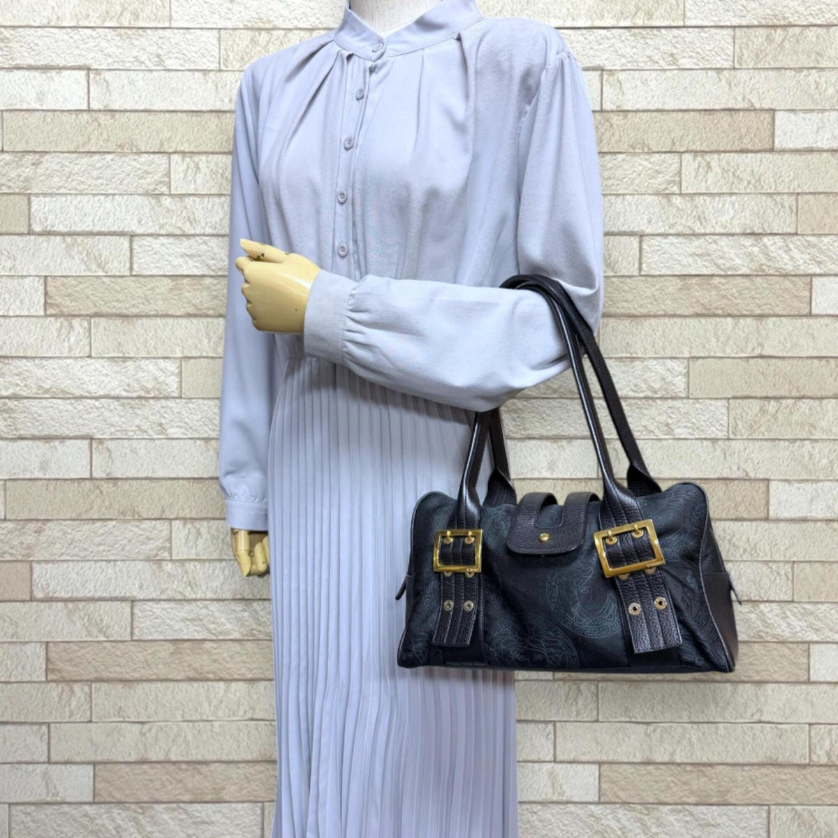 Versace Black Canvas Handbag (Pre-Owned)