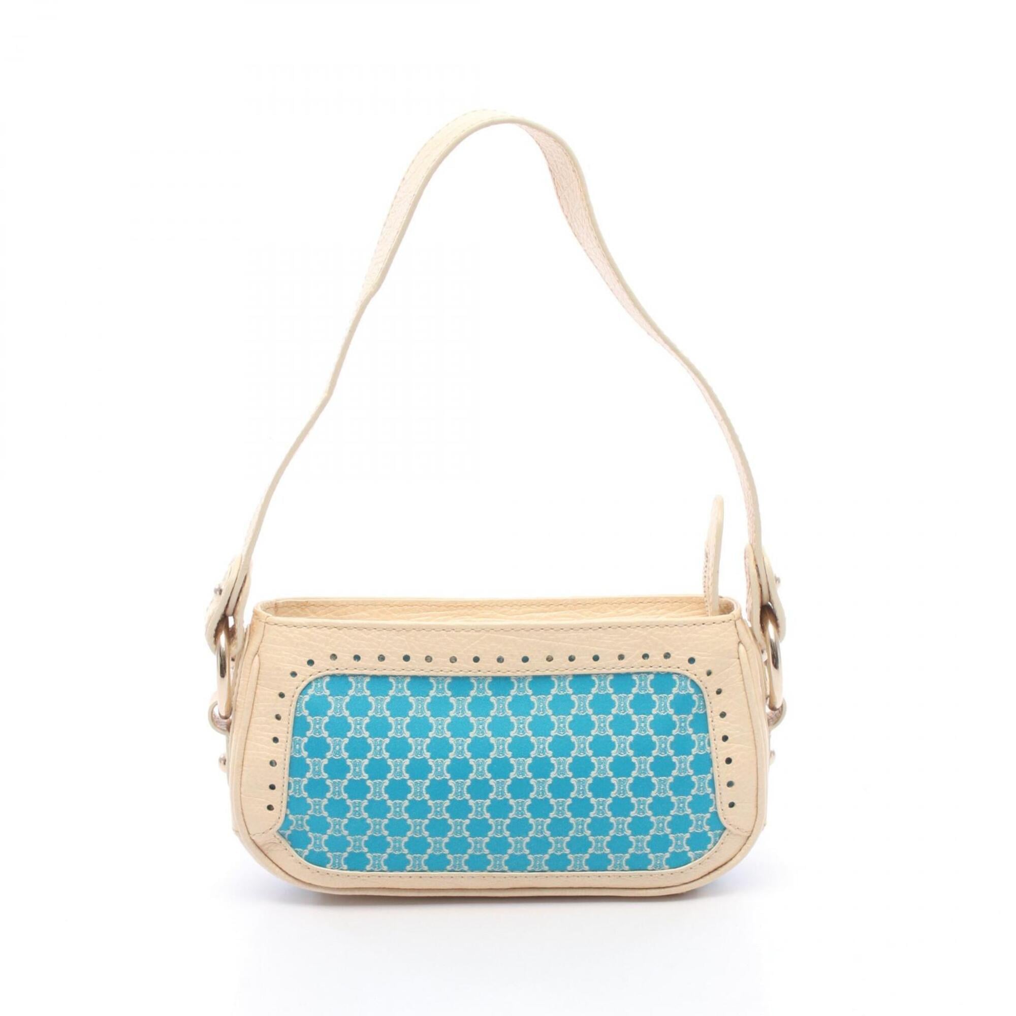 Celine Blue Ivory Canvas Leather Handbag Shoulder Bag (Pre-Owned)
