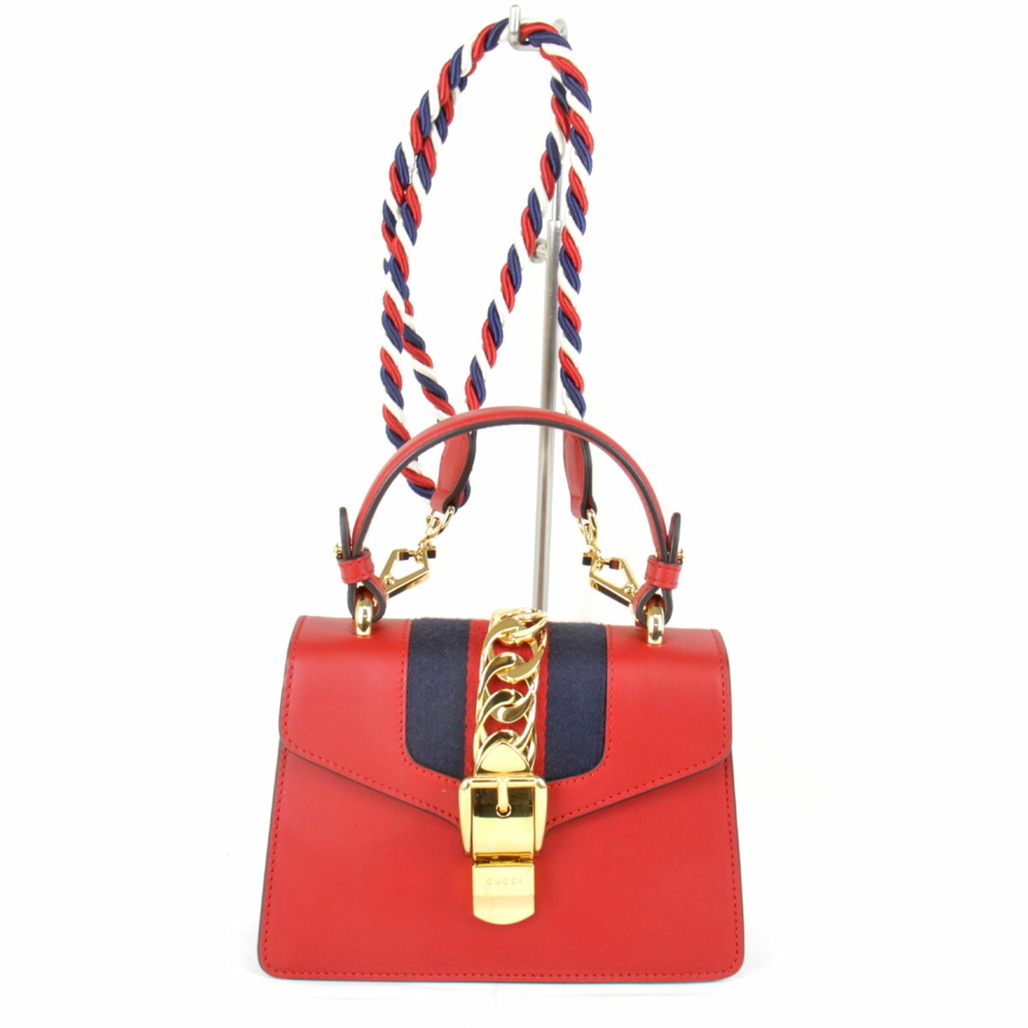 Gucci Red Color Leather Shoulder Bag (Pre-Owned)
