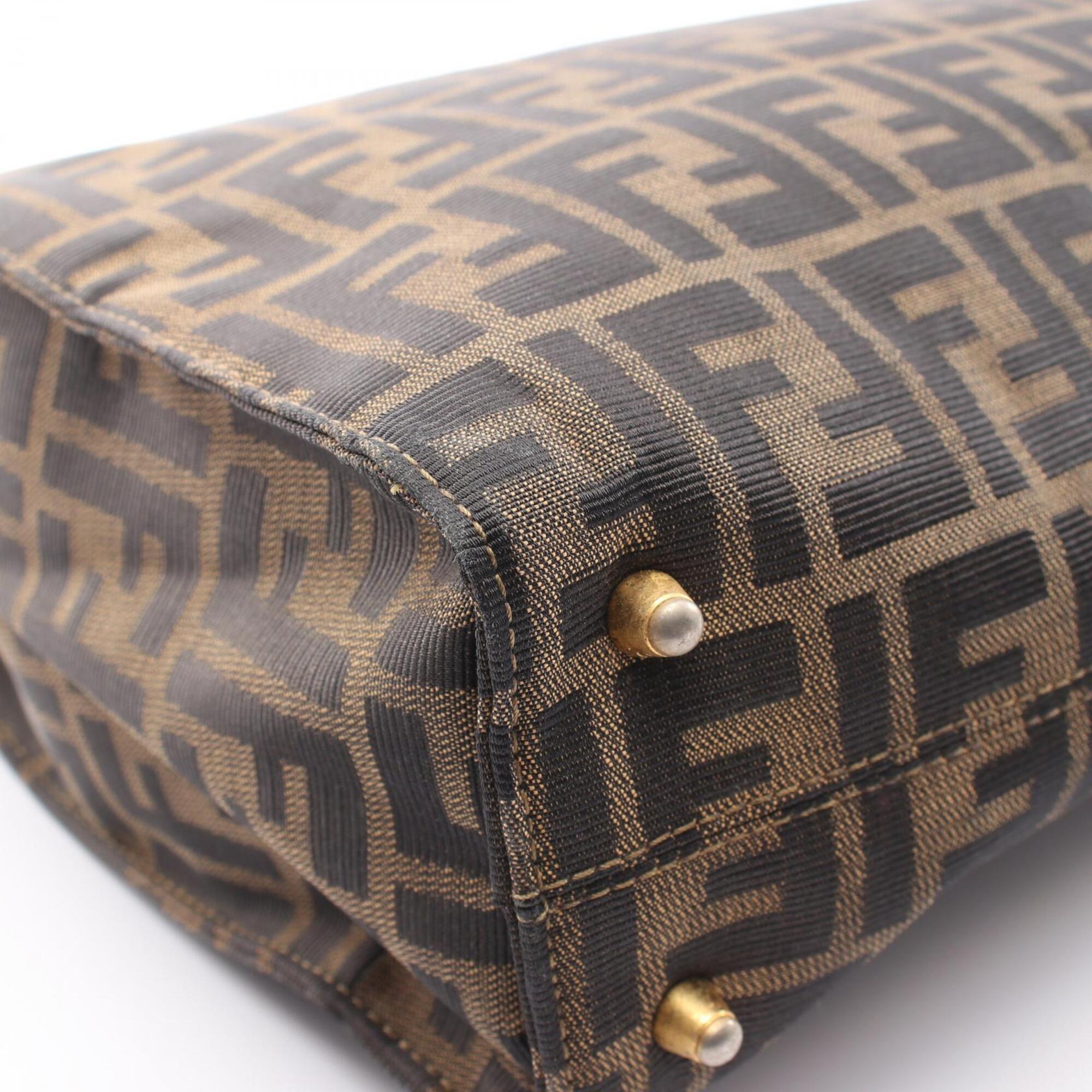 Fendi Zucca Brown Canvas Leather Handbag Tote Bag (Pre-Owned)