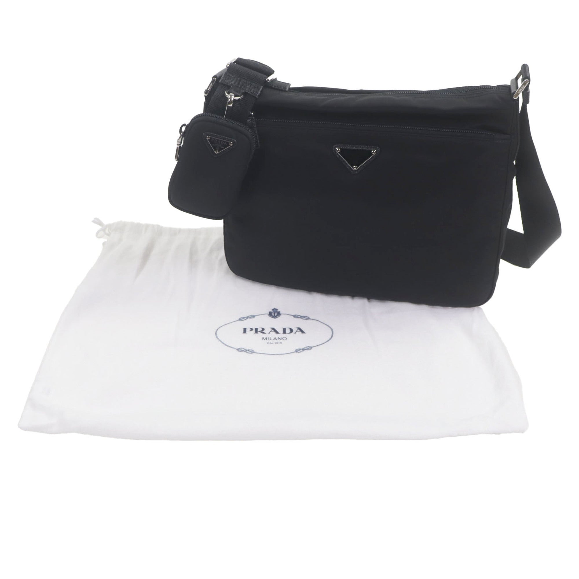 Prada Black Nylon Saffiano Triangle Pouch Shoulder Bag (Pre-Owned)