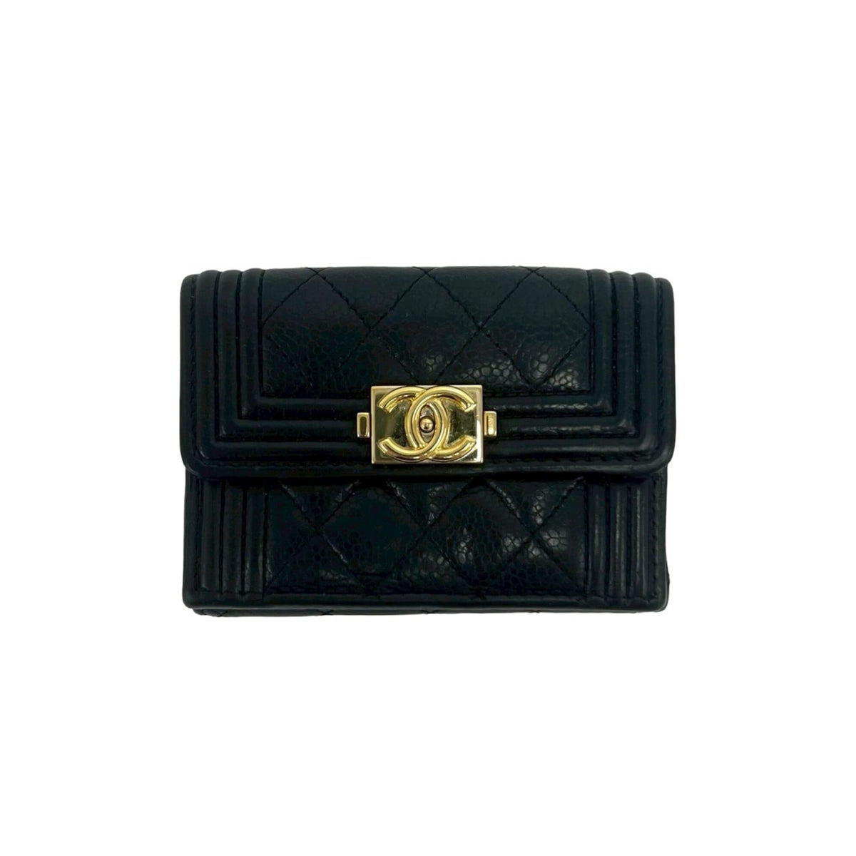 Chanel Black Grained Calfskin Wallet (Tri-Fold) (Pre-Owned)