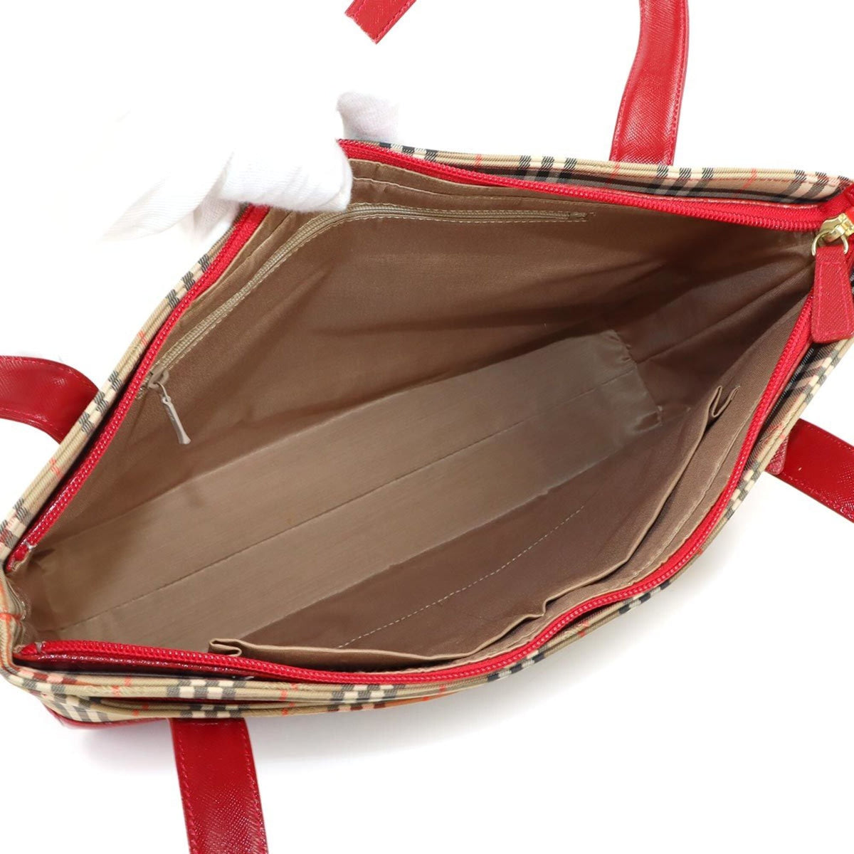 Burberry Brown Red Color Canvas Leather Handbag Tote Bag (Pre-Owned)