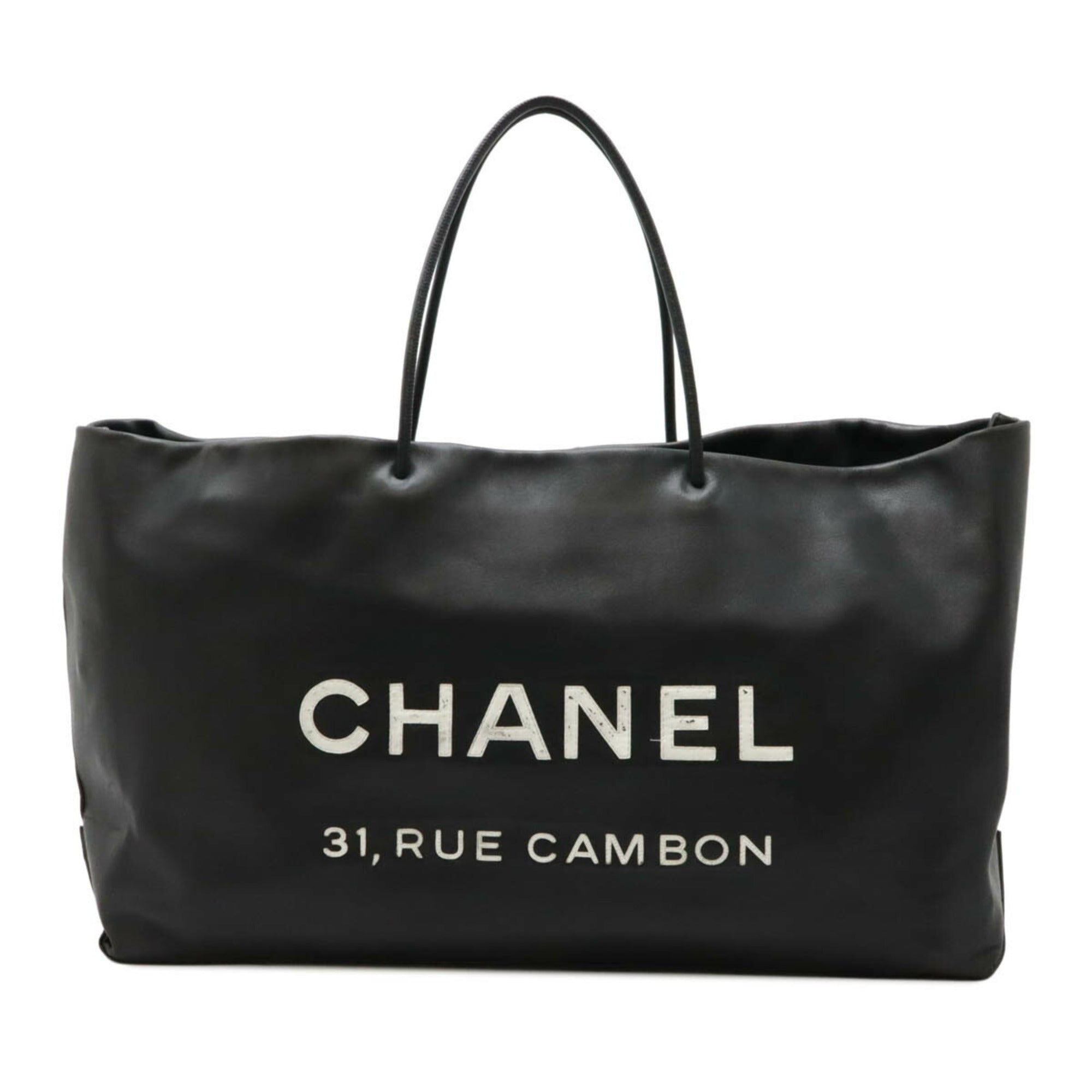 Chanel Black White Leather Shoulder Bag Tote Bag (Pre-Owned)