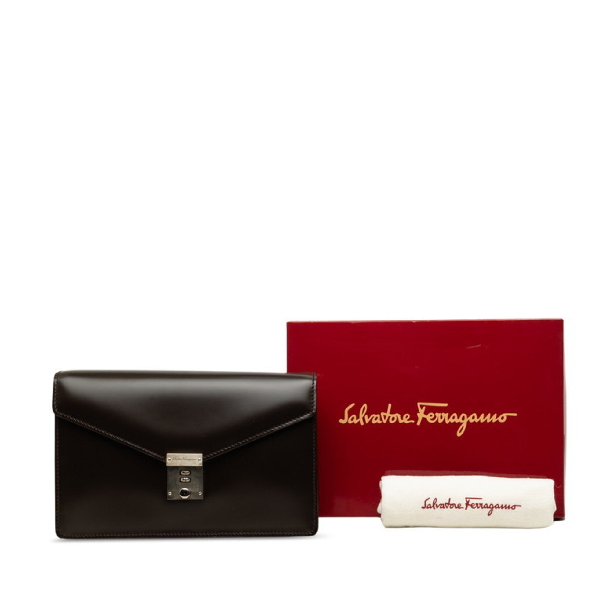 Salvatore Ferragamo Dark Brown Leather Clutch Bag (Pre-Owned)