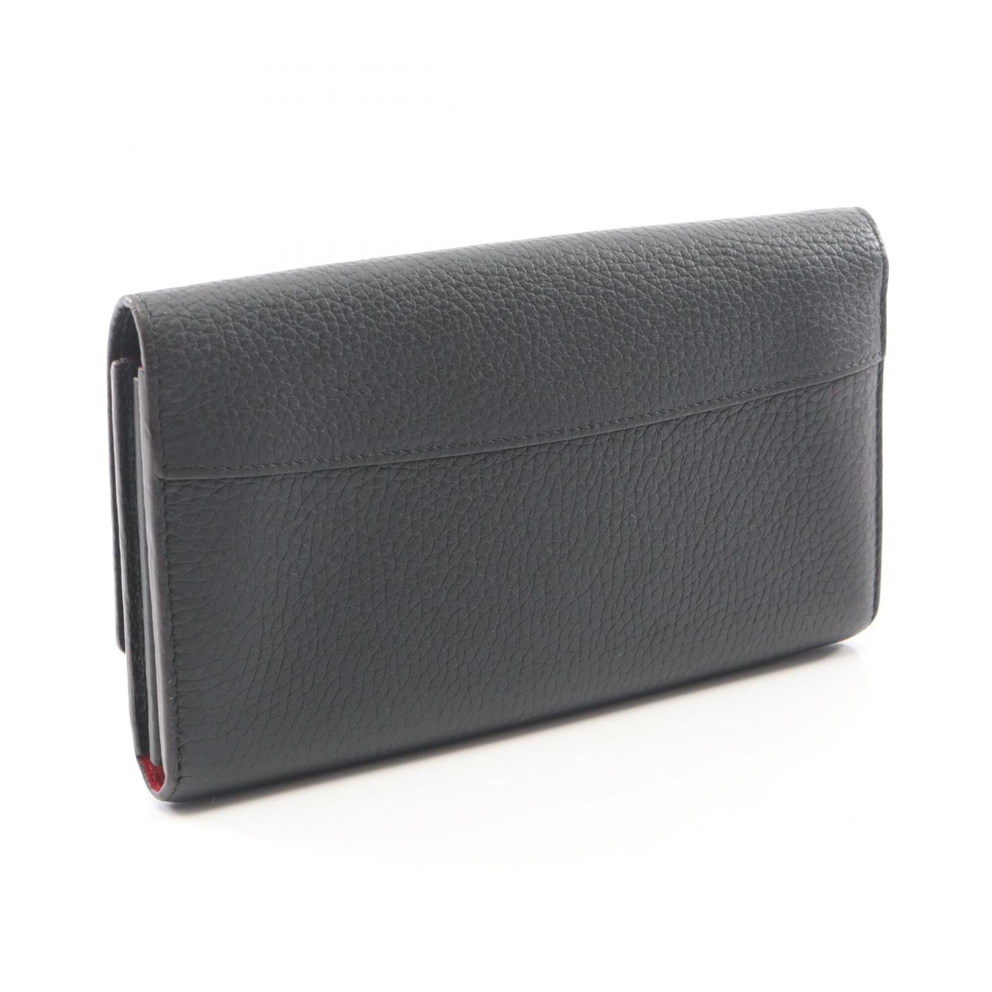 Louis Vuitton Black Leather Long Wallet (Bi-Fold) (Pre-Owned)