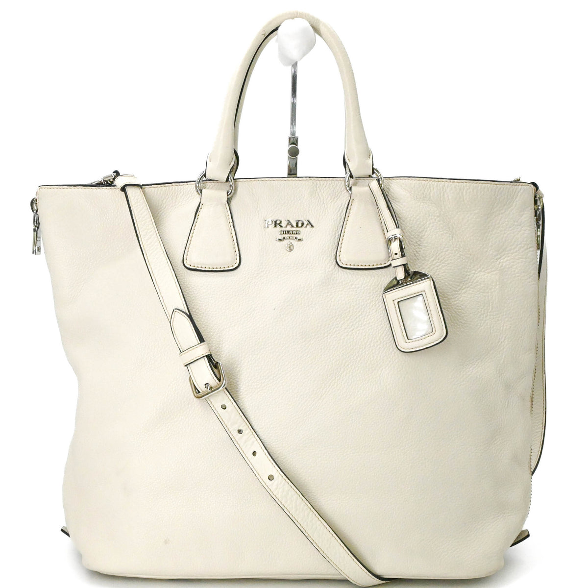 Prada White Leather Shoulder Bag Tote Bag (Pre-Owned)