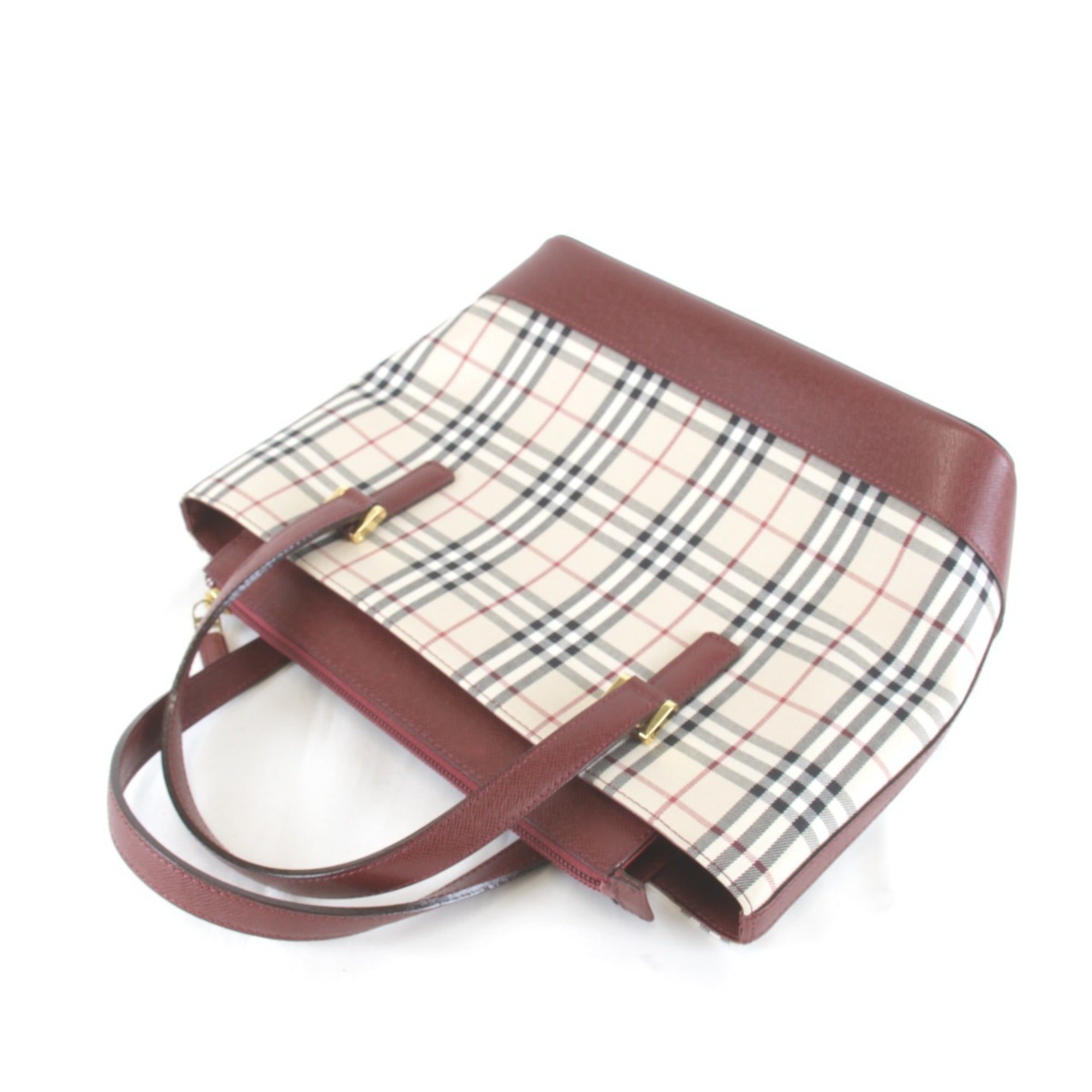 Burberry Red Color Canvas Leather Handbag (Pre-Owned)