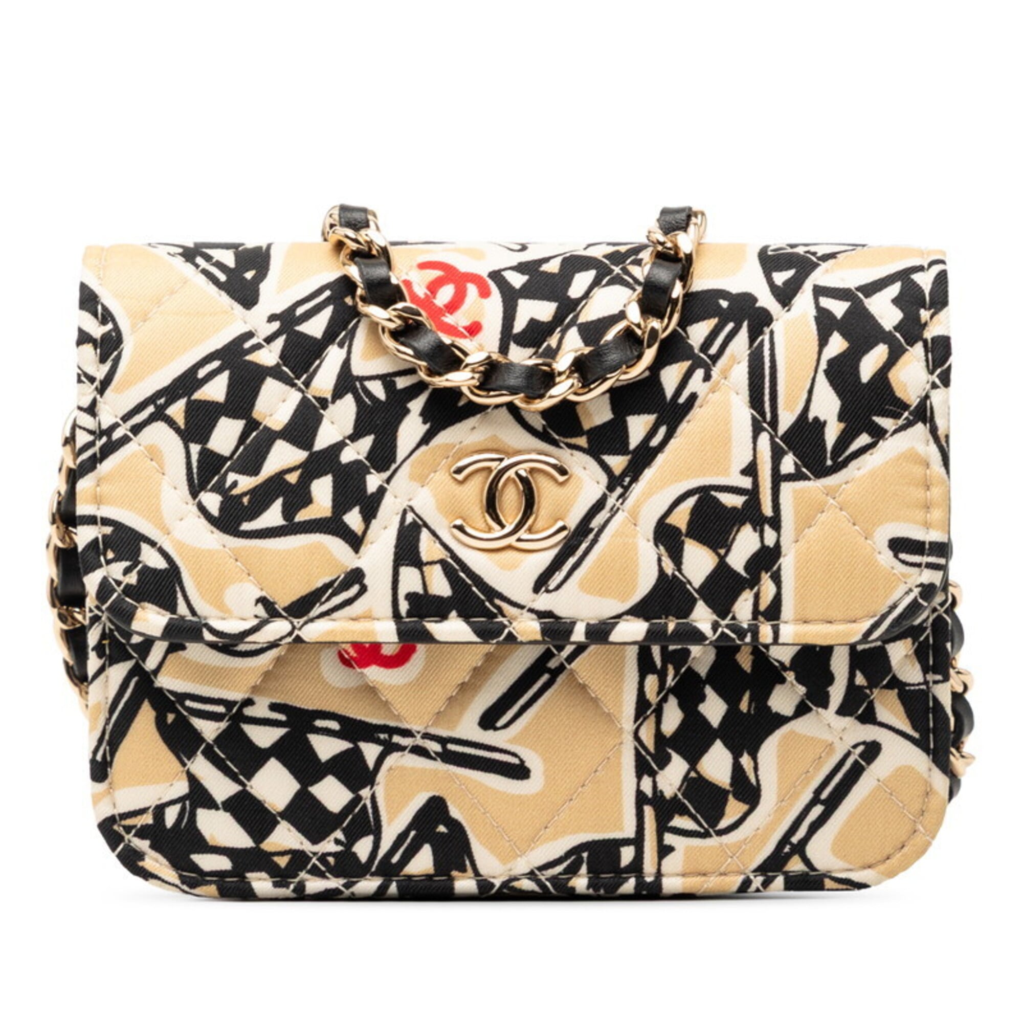 Chanel Matelasse Beige Cotton Leather Shoulder Bag (Pre-Owned)