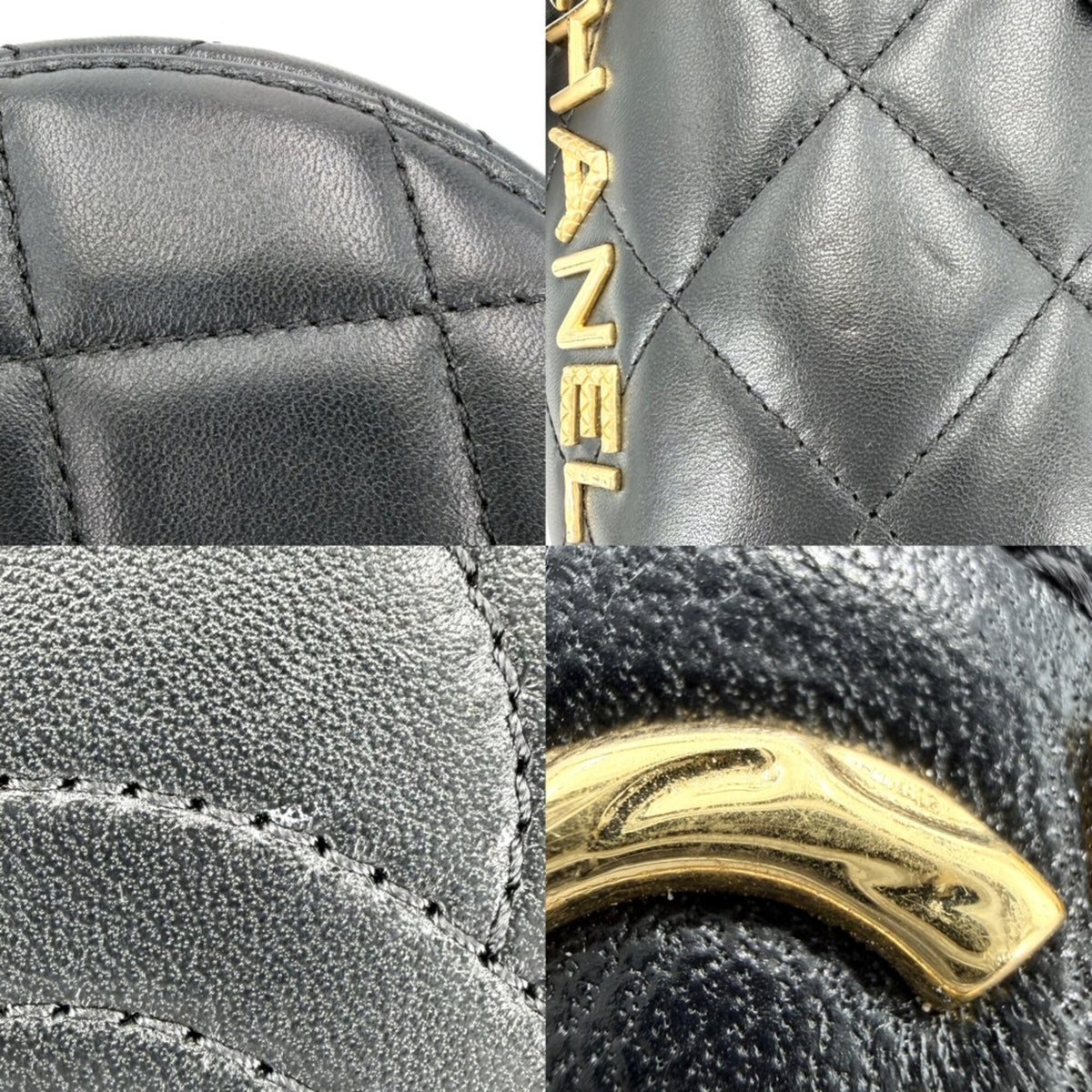 Chanel Matelasse Black Leather Shoulder Bag Vanity Bag (Pre-Owned)