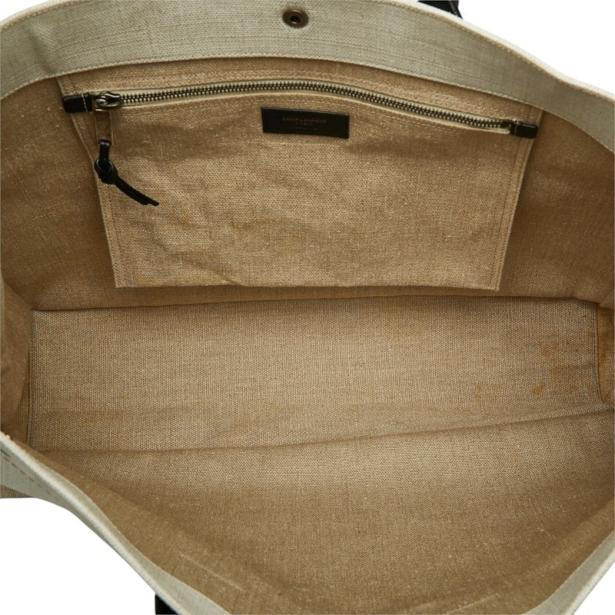 Saint Laurent Beige White Canvas Hemp Linen Leather Handbag Tote Bag (Pre-Owned)