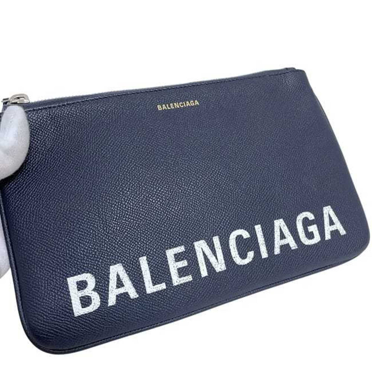 Balenciaga Navy Leather Clutch Bag Pouch (Pre-Owned)