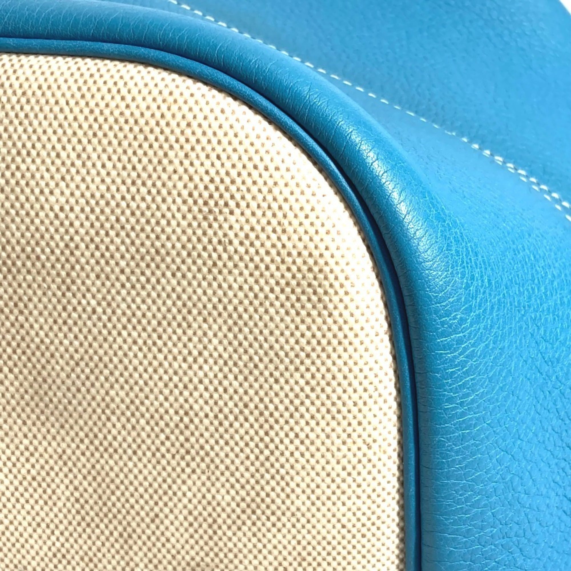 Hermes Beige Blue Toile H Leather Boston Bag Shoulder Bag (Pre-Owned)