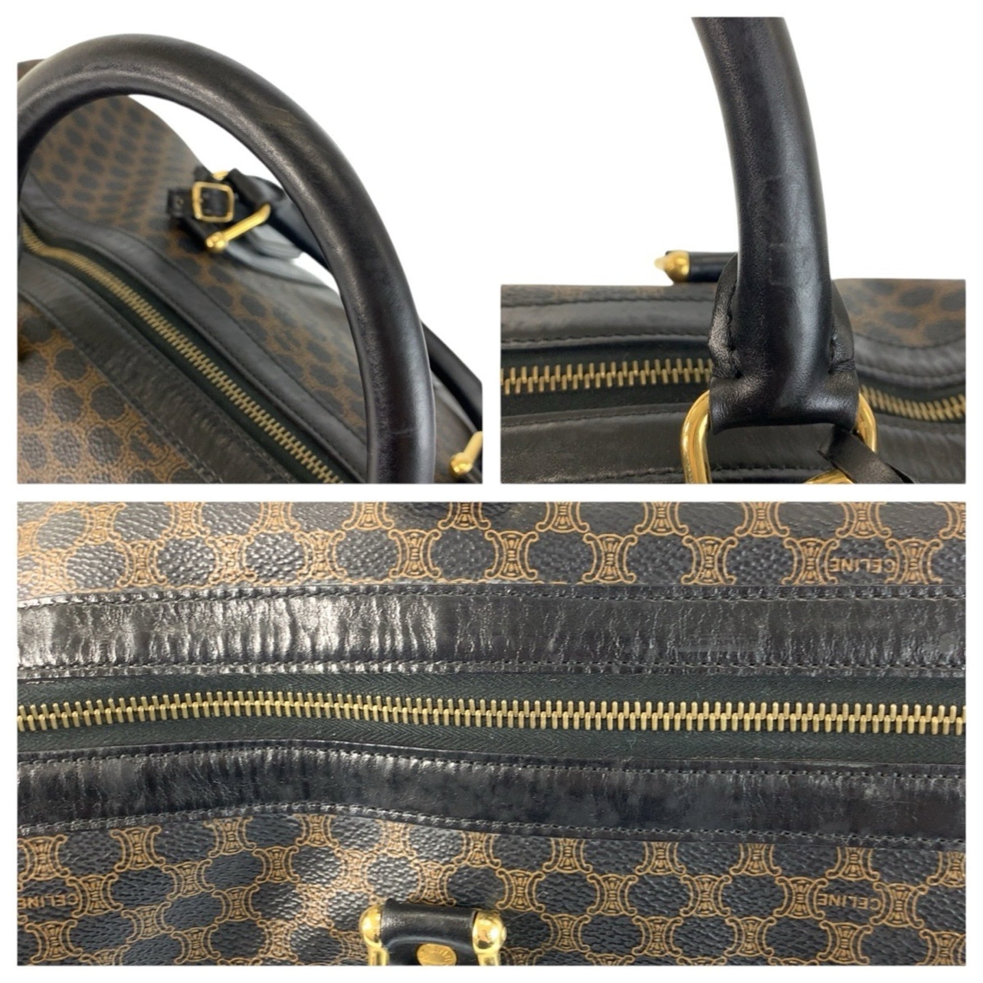 Celine Black Brown Pvc Boston Bag Handbag (Pre-Owned)