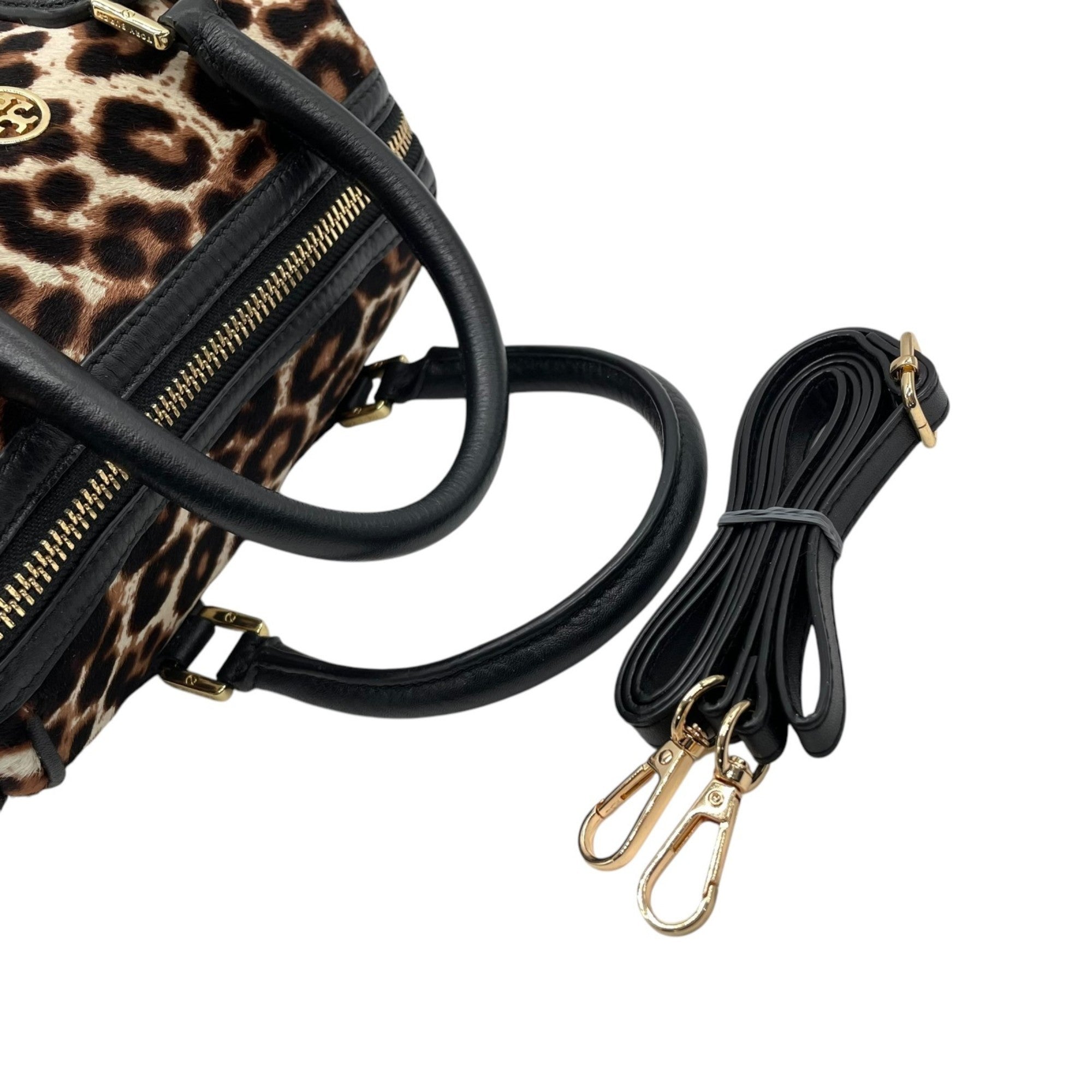 Tory Burch Black Brown Leather Leather Handbag Shoulder Bag (Pre-Owned)