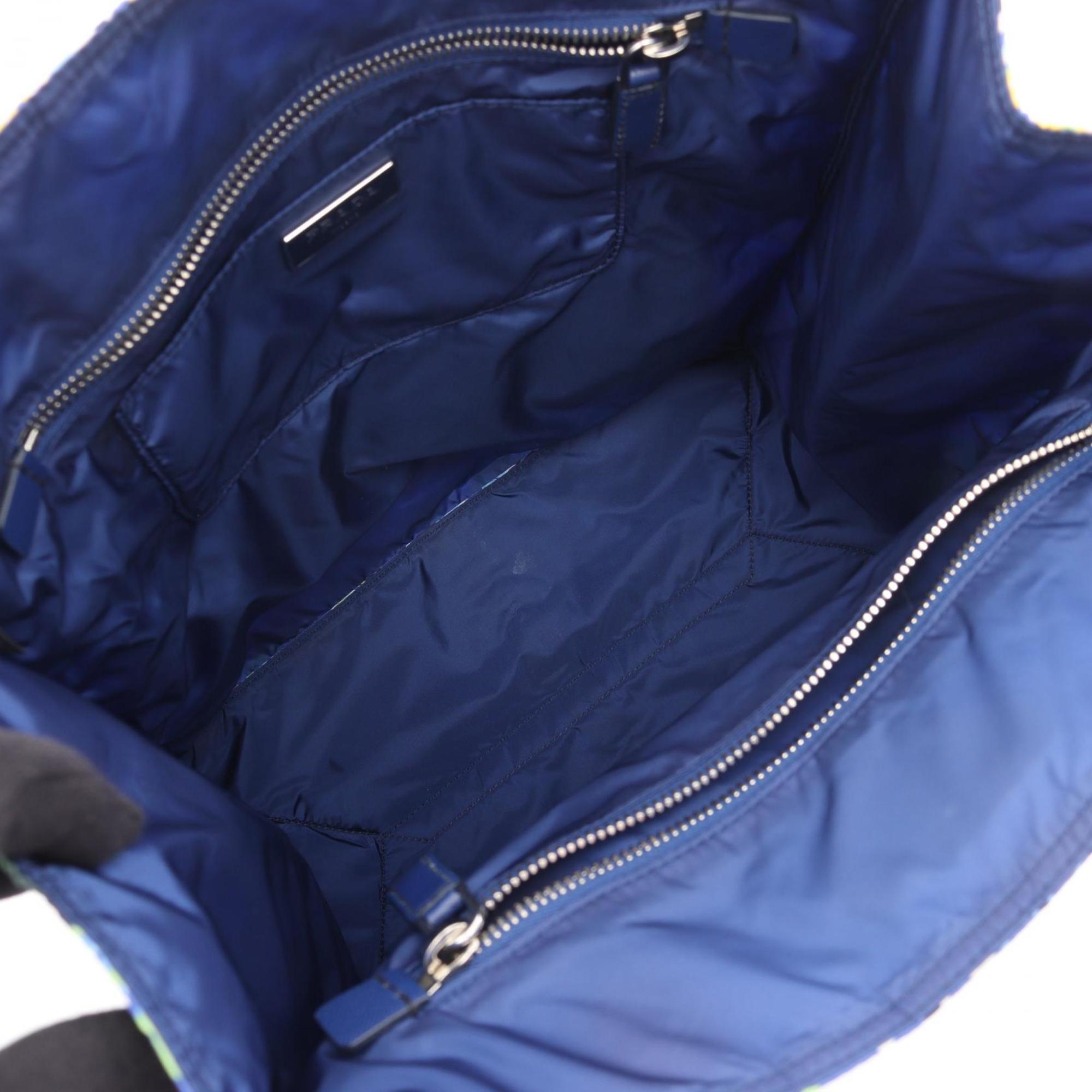 Prada Blue Multi-Color Tessuto Stampato Handbag Tote Bag (Pre-Owned)