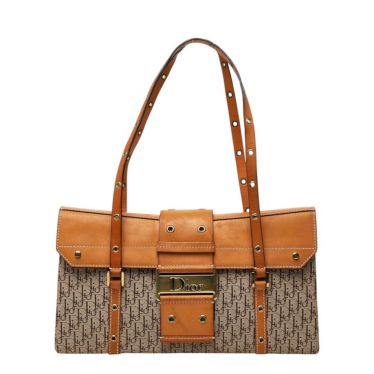 Christian Dior Trotter Beige Brown Canvas Leather Handbag Shoulder Bag (Pre-Owned)
