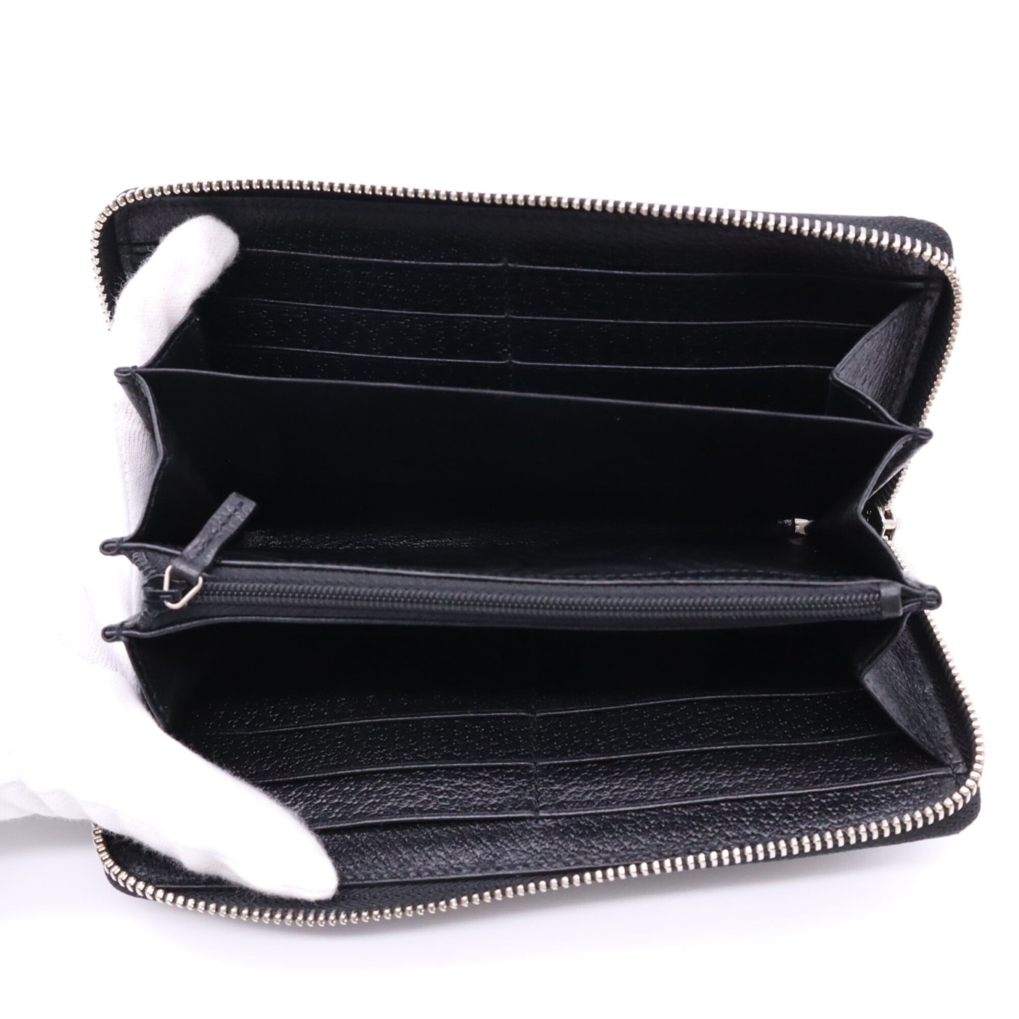 Gucci Gold Black Canvas Leather Long Wallet (Bi-Fold) (Pre-Owned)