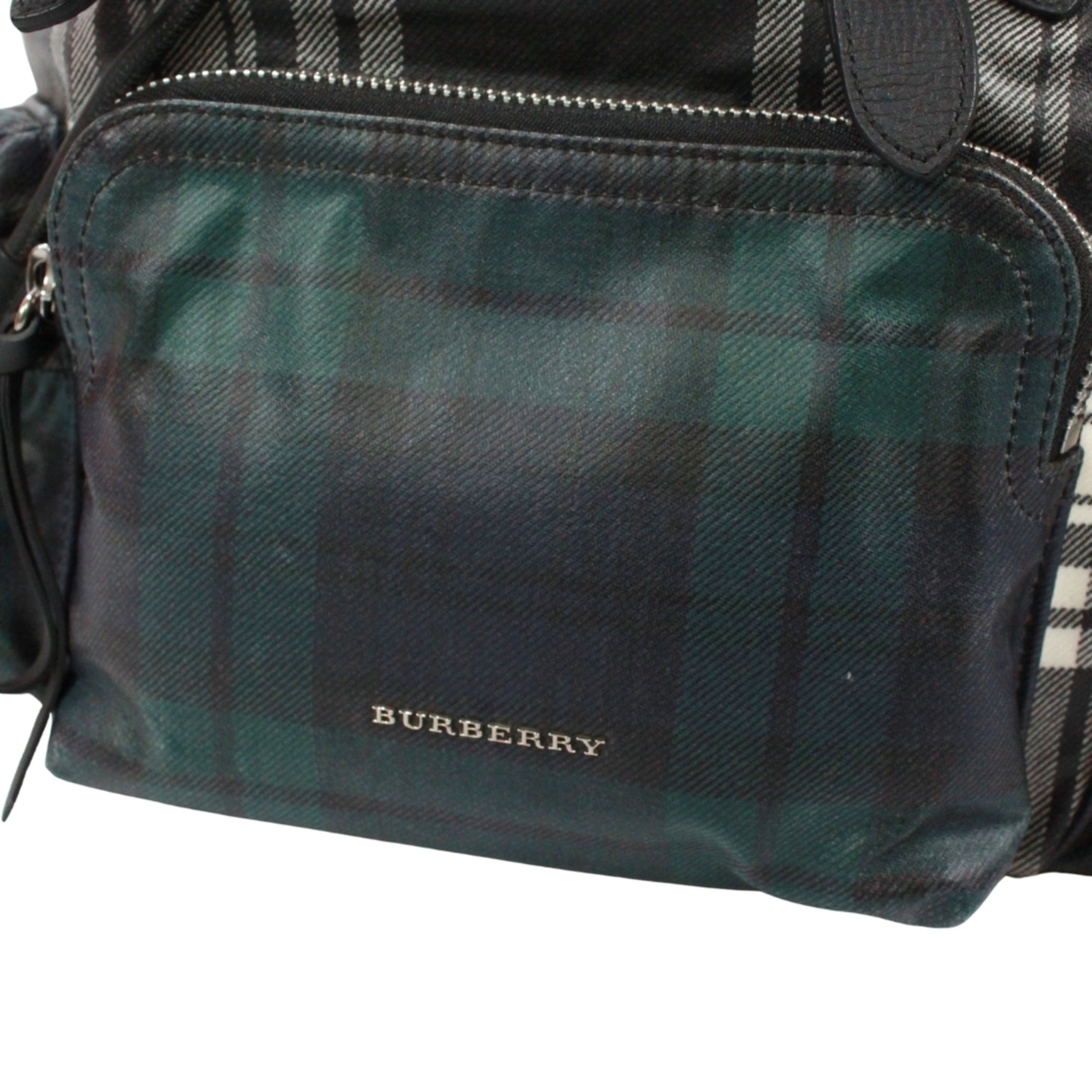 Burberry Black Green Cotton Canvas Backpack (Pre-Owned)