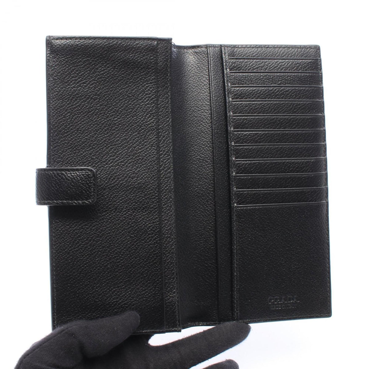 Prada Black Gray Leather Long Wallet (Bi-Fold) (Pre-Owned)