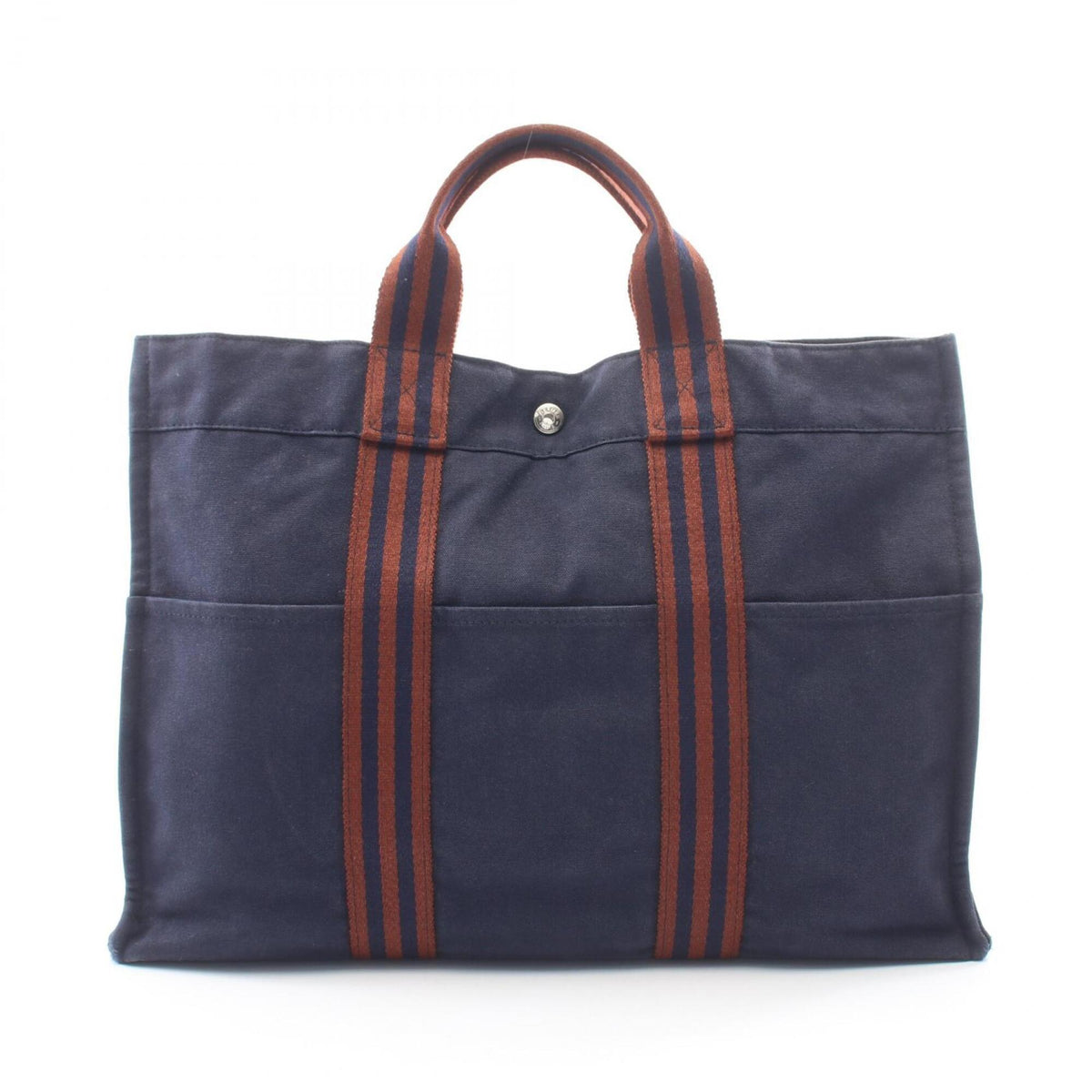 Hermes Brown Navy Canvas Handbag Tote Bag (Pre-Owned)