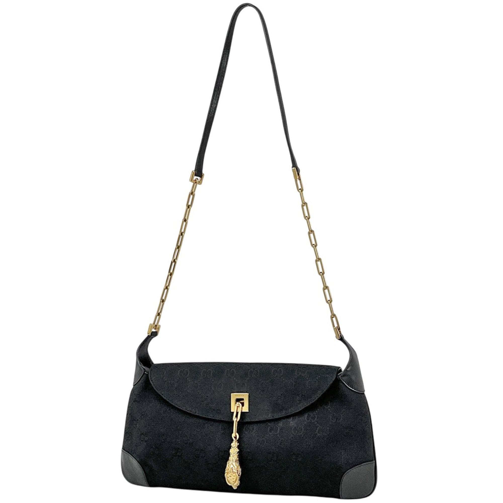 Gucci Black Gg Canvas Leather Shoulder Bag (Pre-Owned)