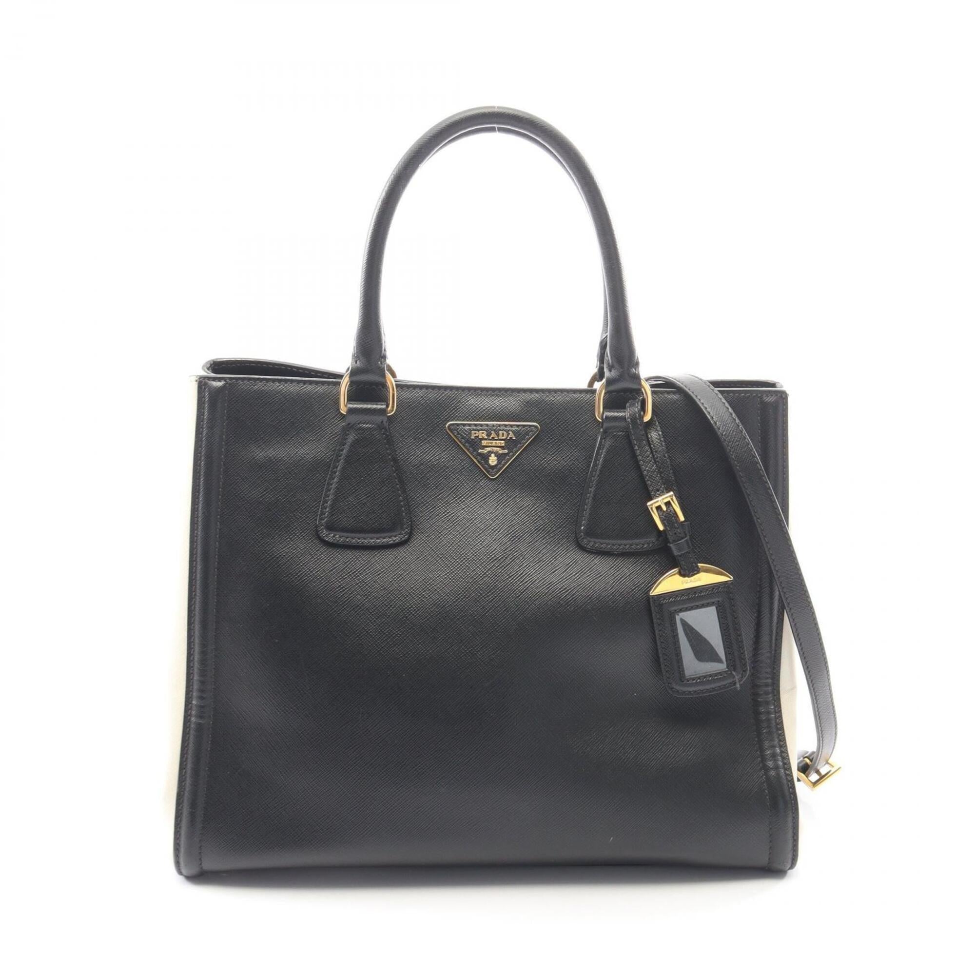 Prada Black White Saffiano Triangle Handbag Tote Bag (Pre-Owned)