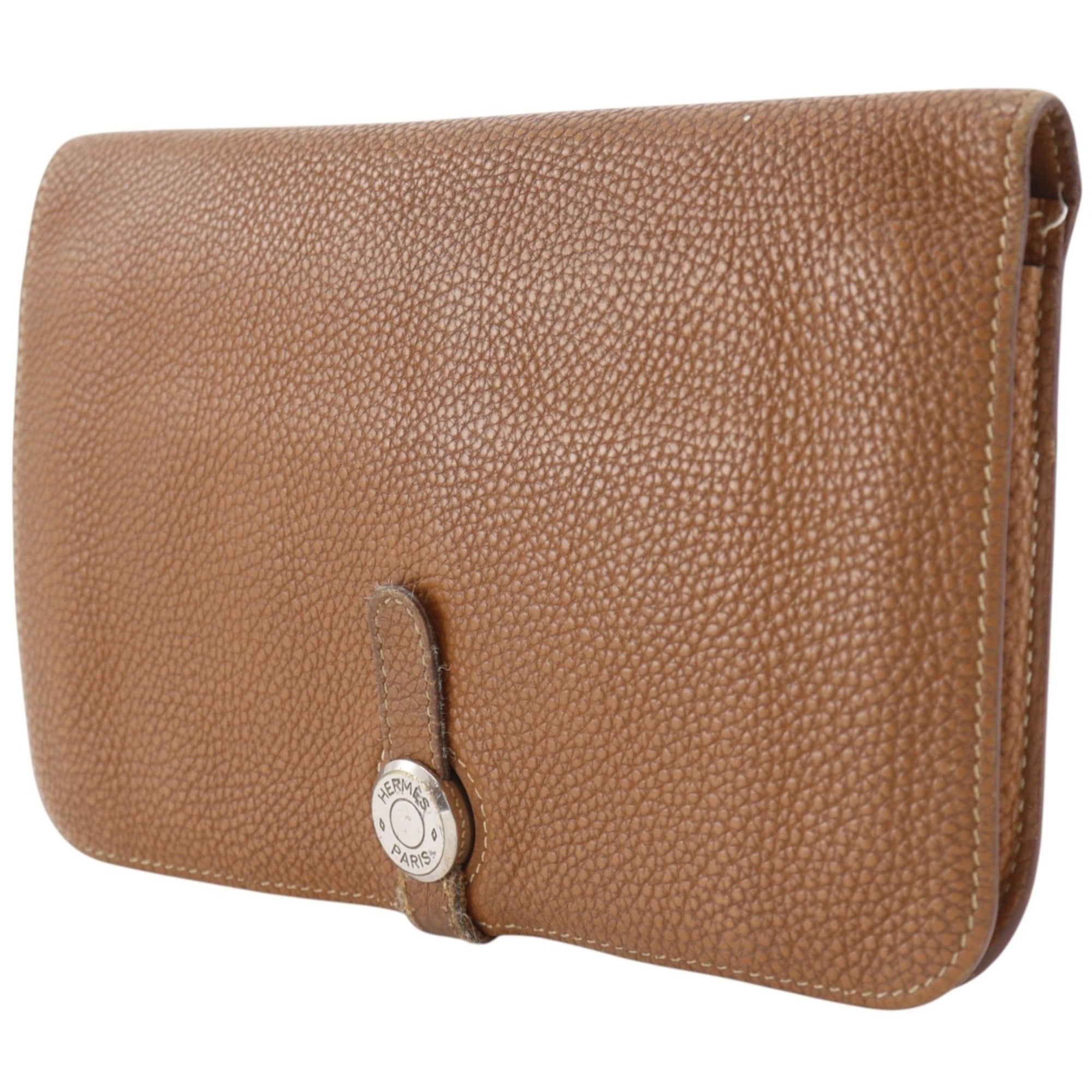 Hermes Brown Taurillon Clemence Leather Long Wallet (Bi-Fold) (Pre-Owned)
