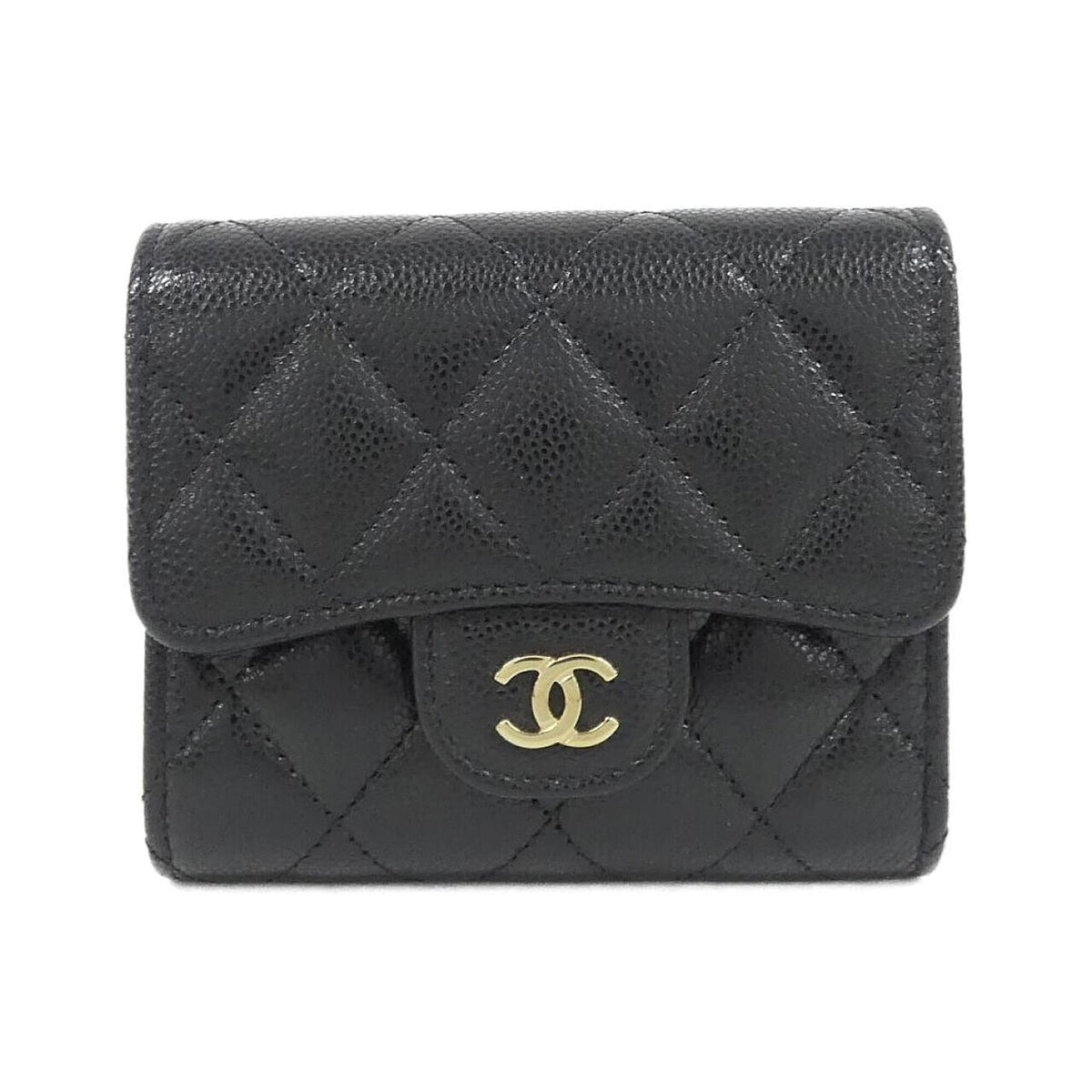 Chanel Black Grained Calfskin Wallet (Tri-Fold) (Pre-Owned)