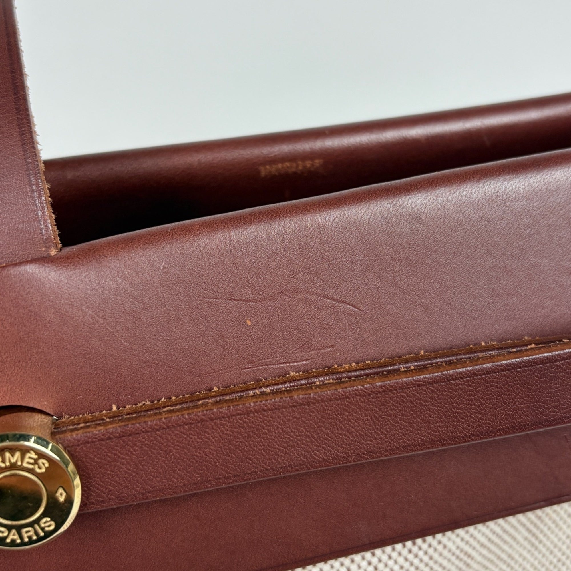 Hermes Brown Natural Toile H Leather Shoulder Bag Tote Bag (Pre-Owned)