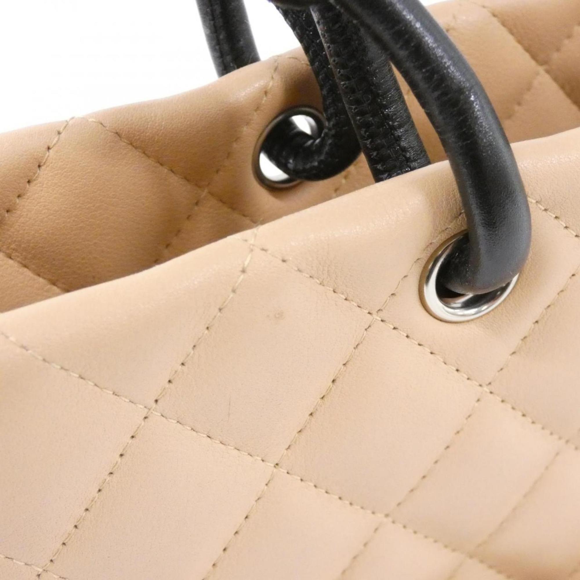 Chanel Beige Black Leather Handbag (Pre-Owned)