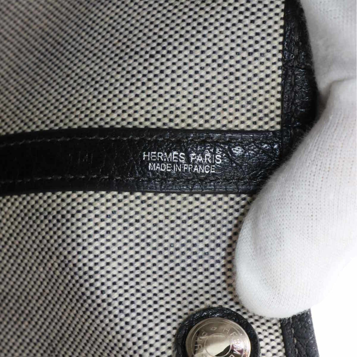 Hermes Black Gray Toile H Leather Tote Bag (Pre-Owned)